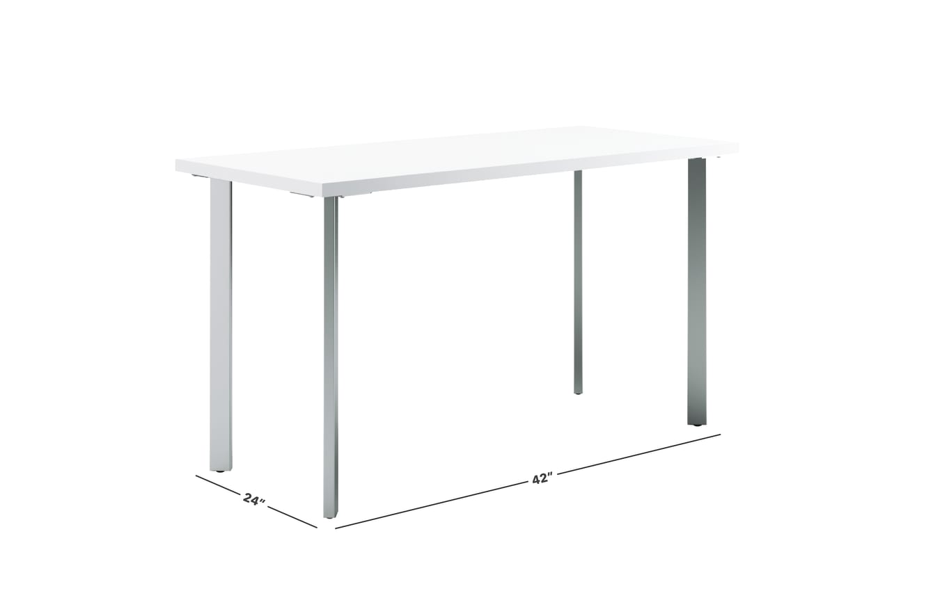 Designer white Coze table desk with silver post legs