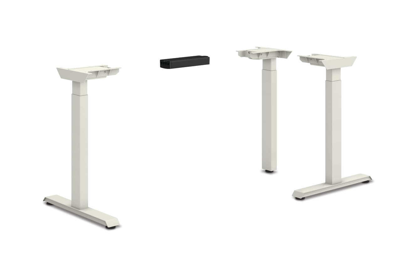 HON Coordinate height-adjustable 3-leg/2-stage, T-Foot table base in Loft finish.