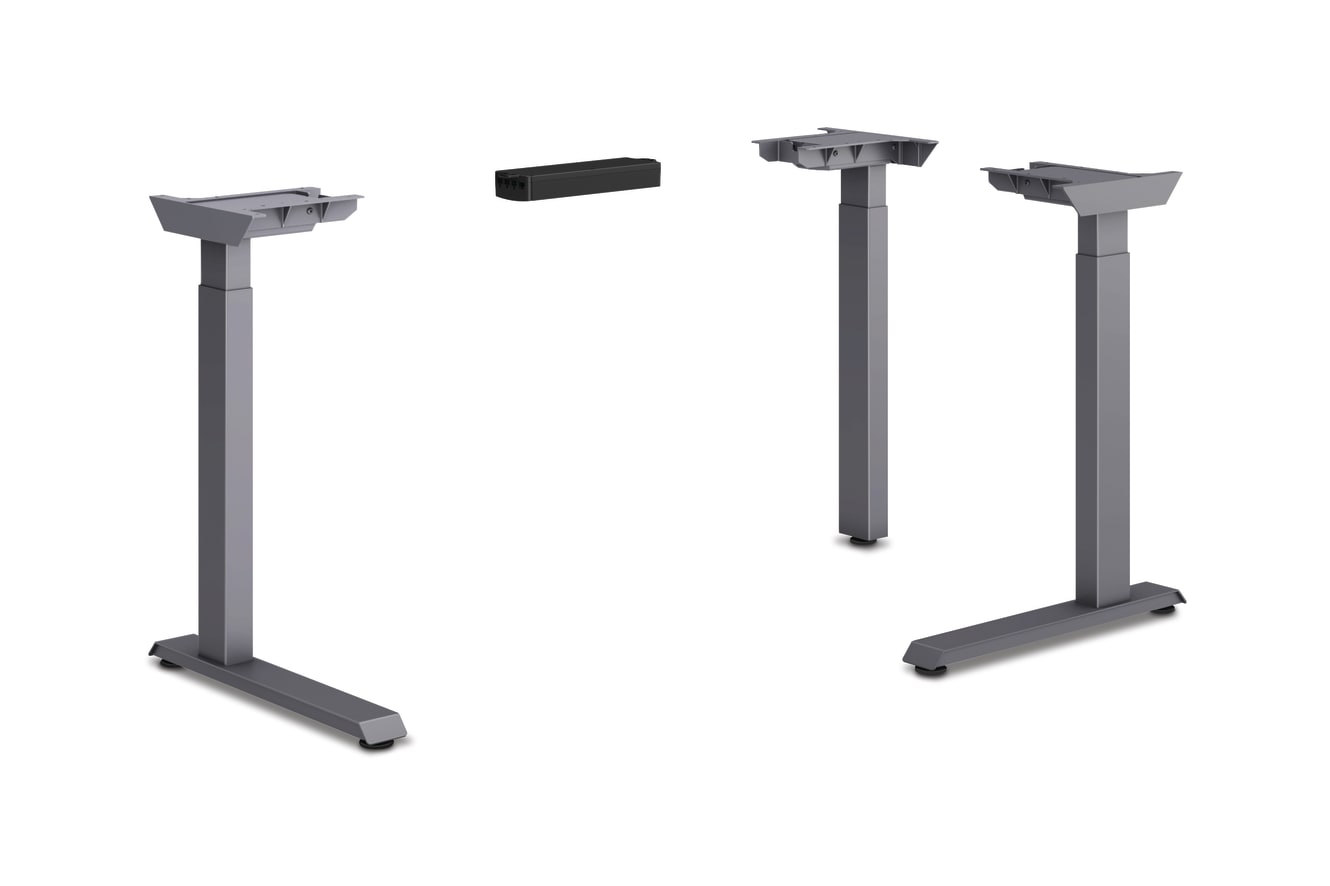 HON Coordinate height-adjustable 3-leg/2-stage, C-Foot table base in Charcoal finish.