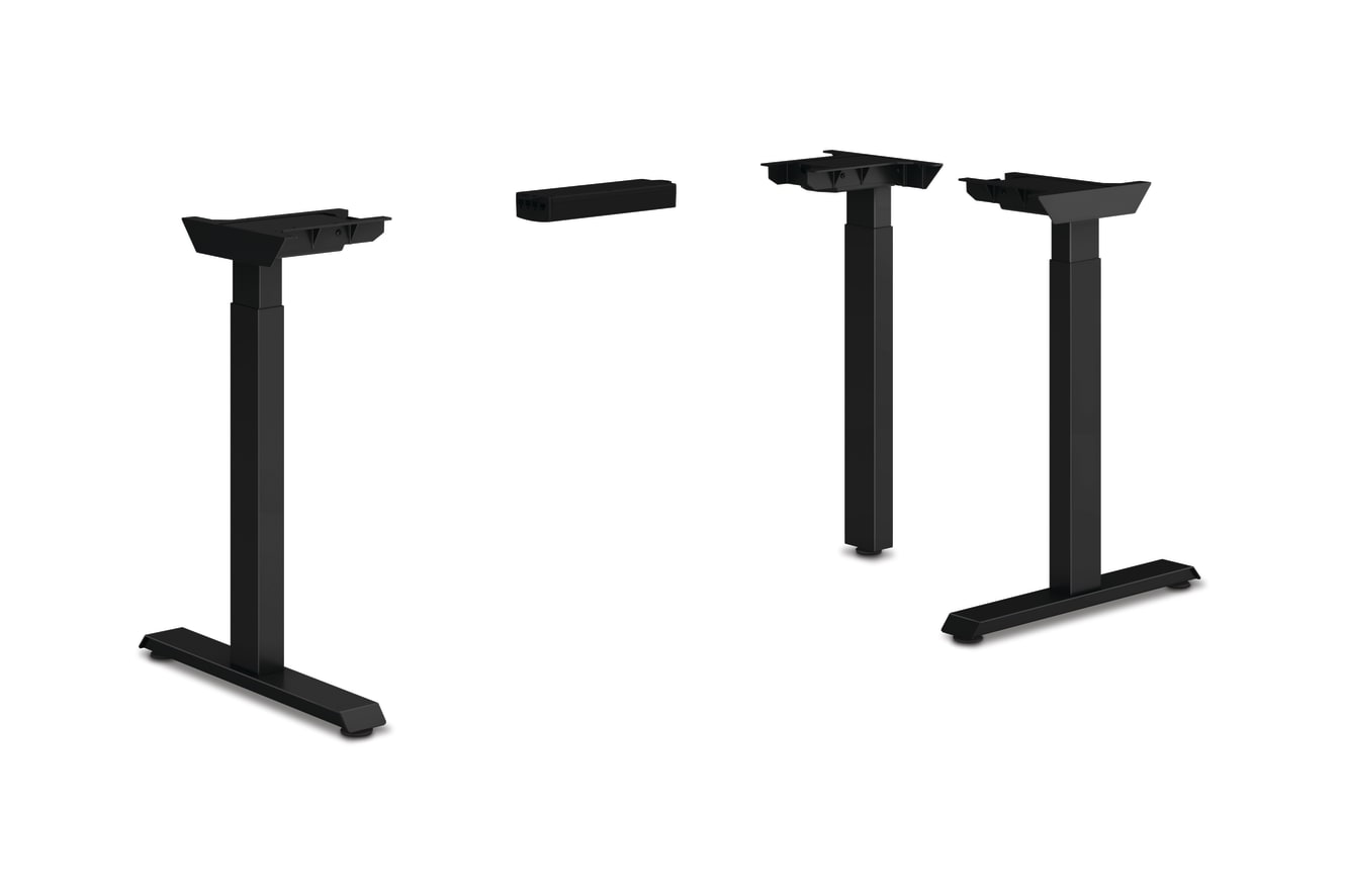 HON Coordinate height-adjustable 3-leg/2-stage, T-Foot table base in black finish.