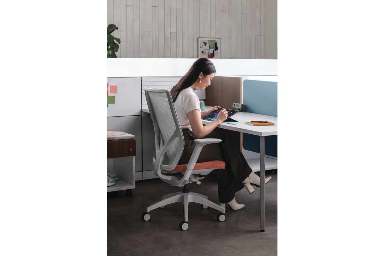 Flexion Seating with Abound Workstations, Contain Mobile Credenzas