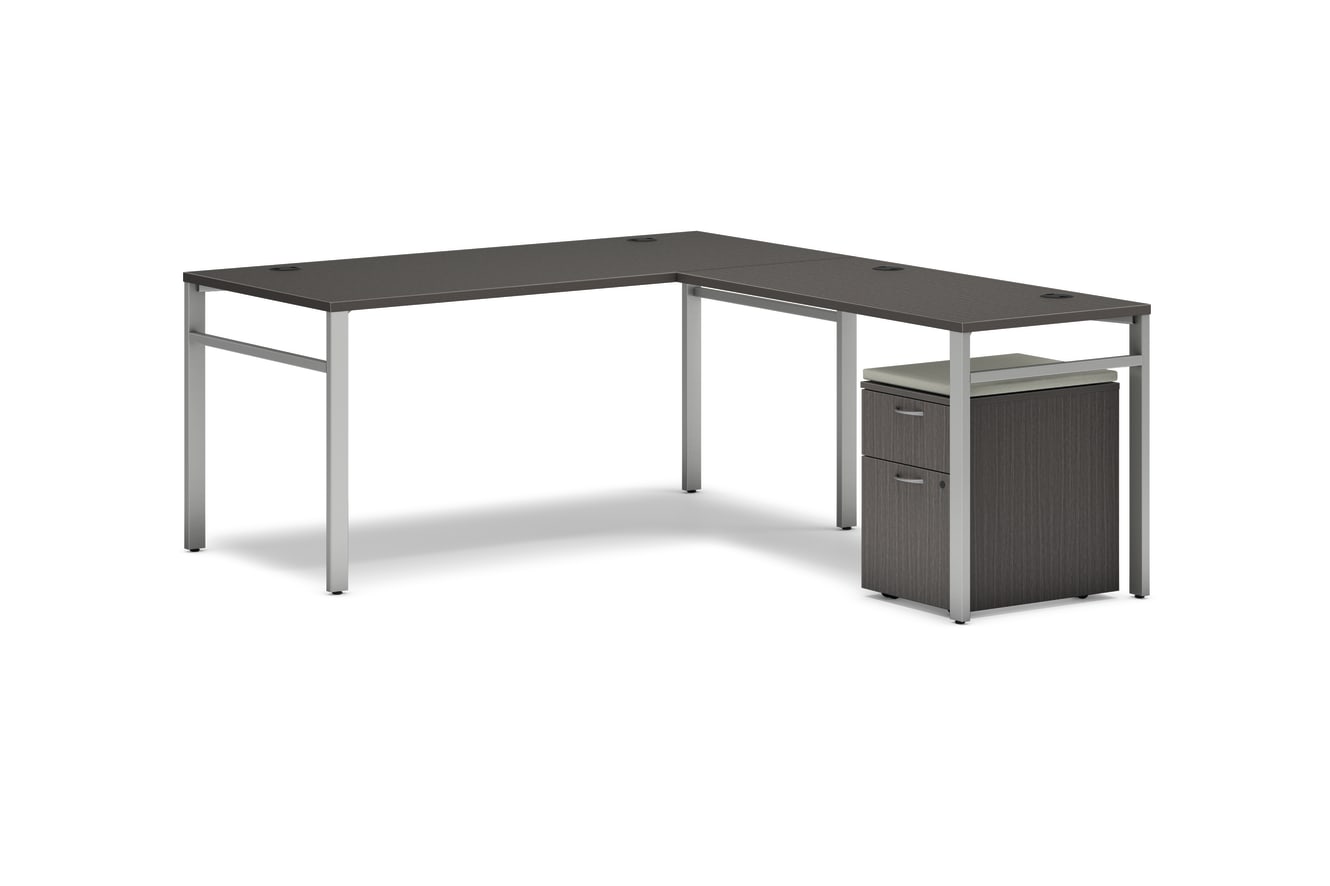 Mod l-station with storage in Slate Teak and Silver U-Legs