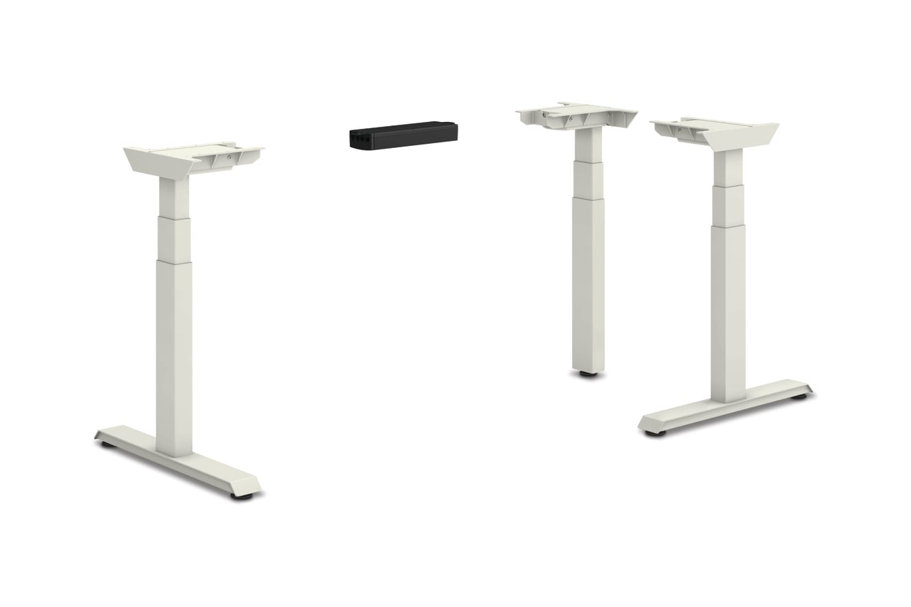 HON Coordinate height-adjustable 3-leg/3-stage, T-Foot table base in Loft finish.