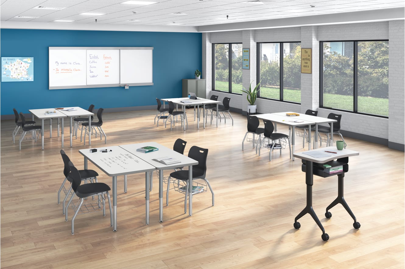 A learning environment featuring Build student tables and SmartLink seating.