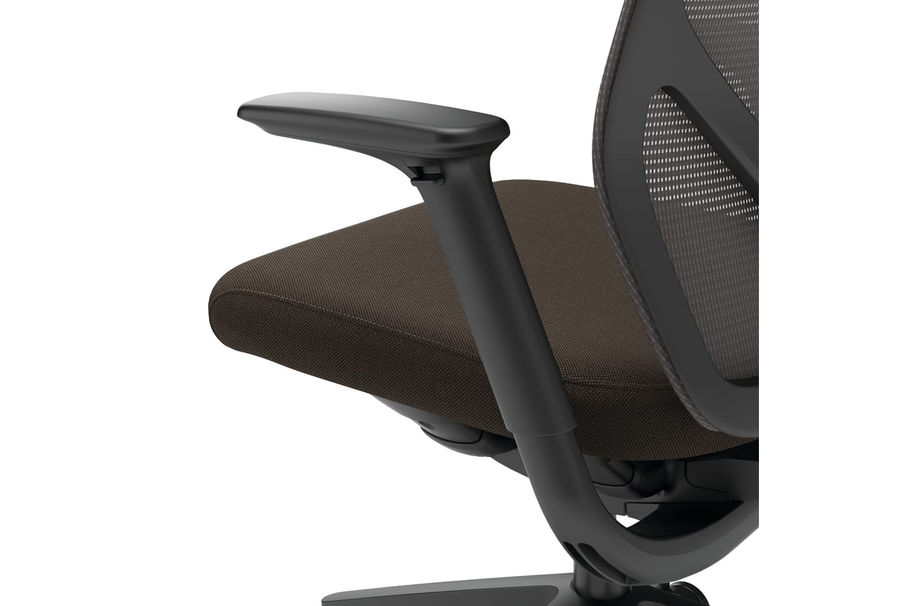 Up-close image of HON Flexion adjustable arm in black.