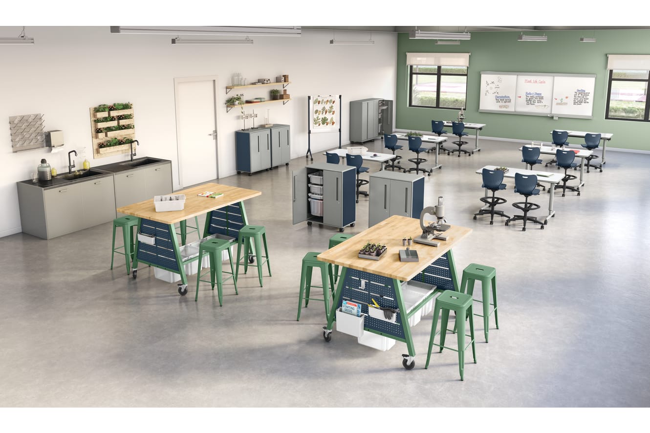 CTE Classroom with Build Makerspace Tables, Field Trip Tables, and SmartLink seating