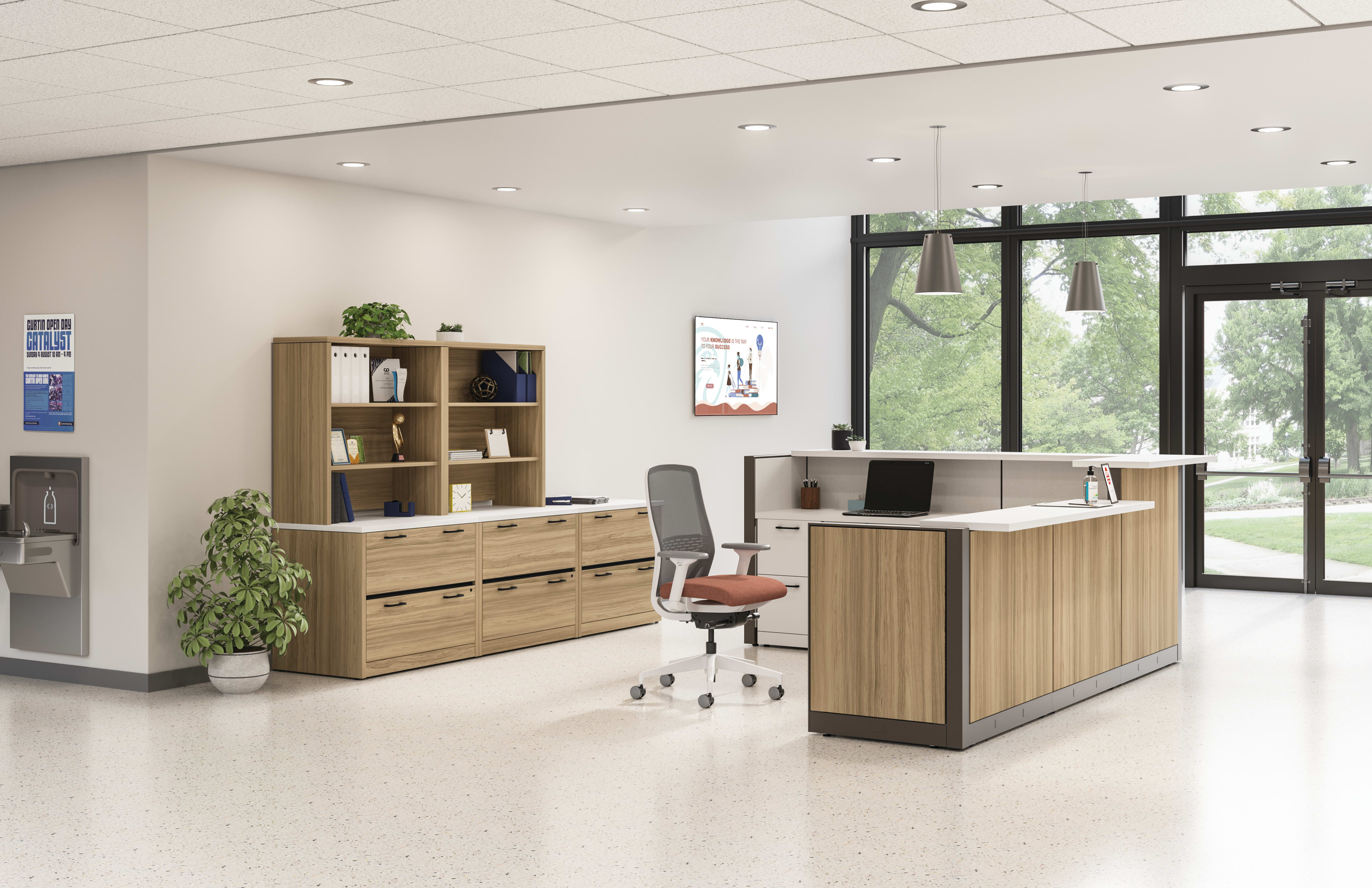 10500 Series storage with Abound reception station in school lobby.