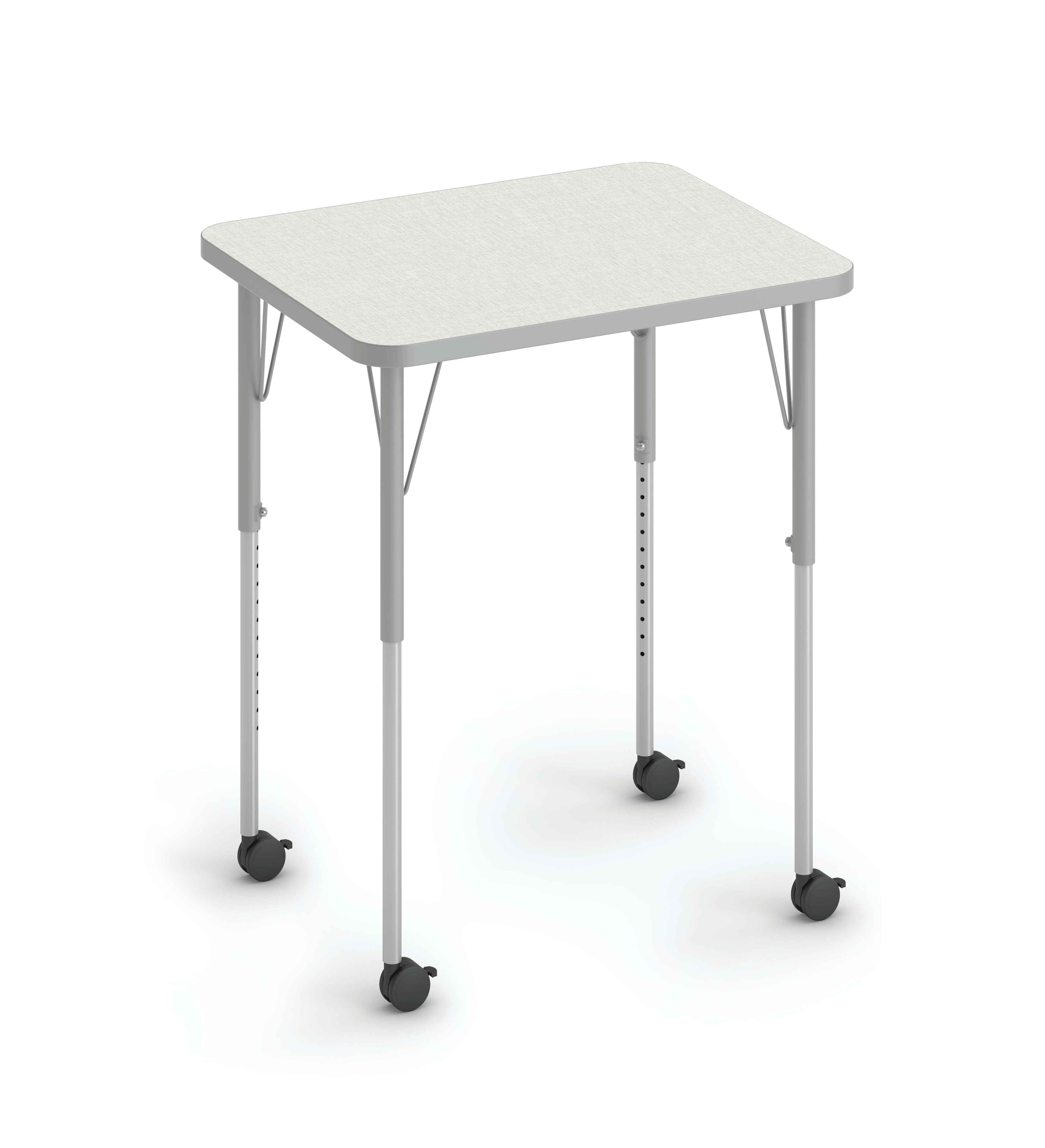 Student height-adjustable desk with casters