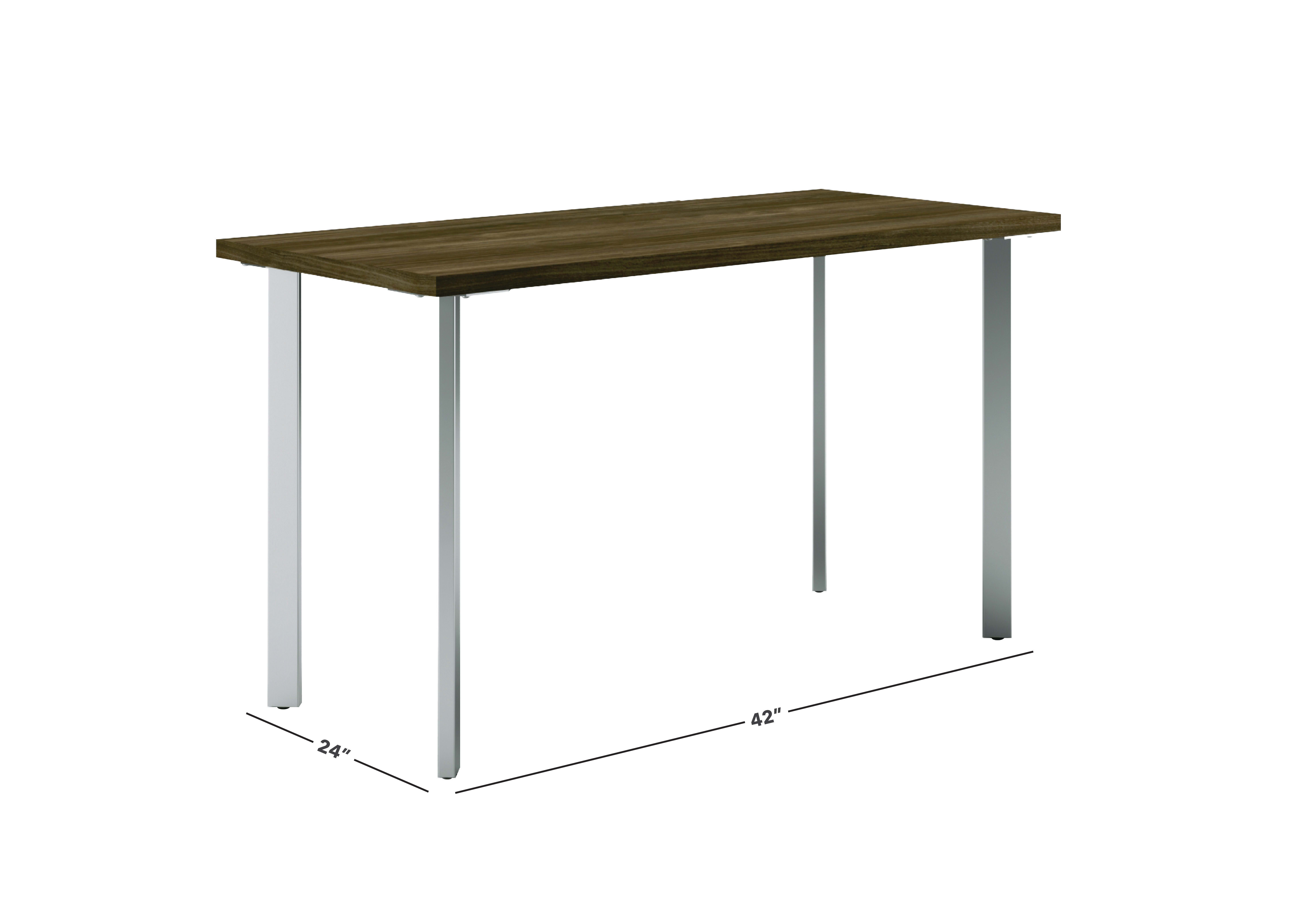 Florence walnut Coze table desk with silver post legs