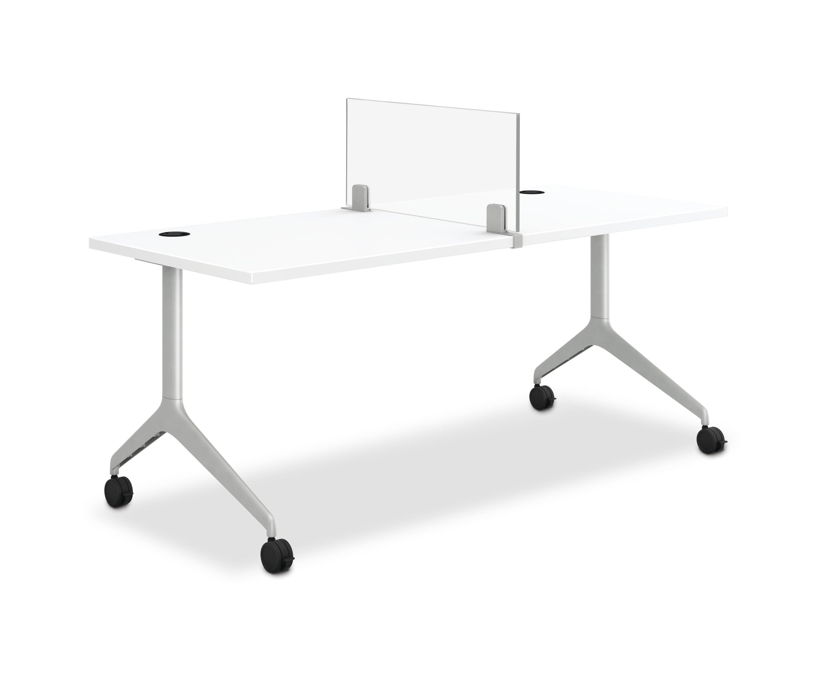 Glass Front-to-Back Universal Screen shown with Motivate tables