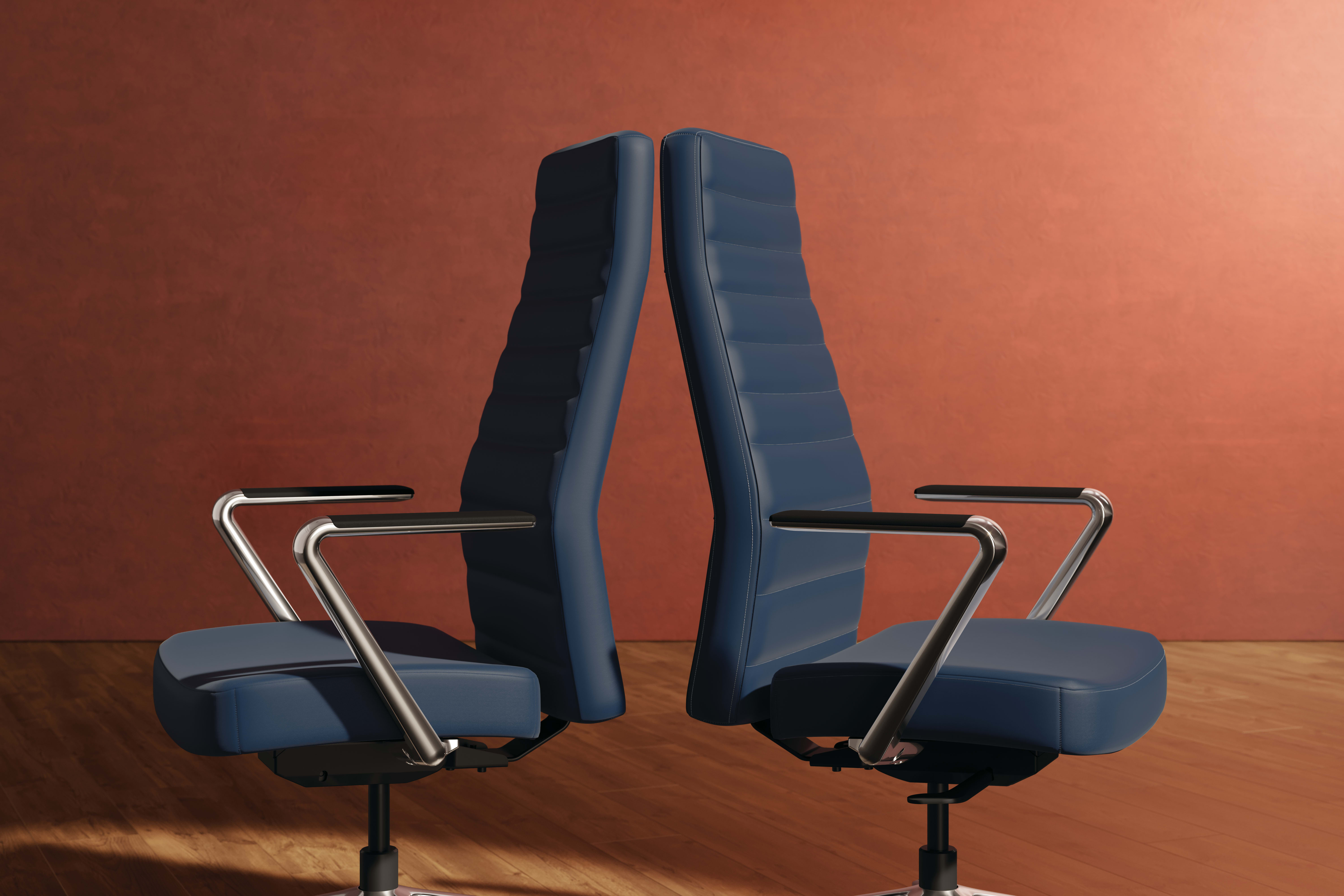Cofi executive high-back chairs with channel back shown in leather.