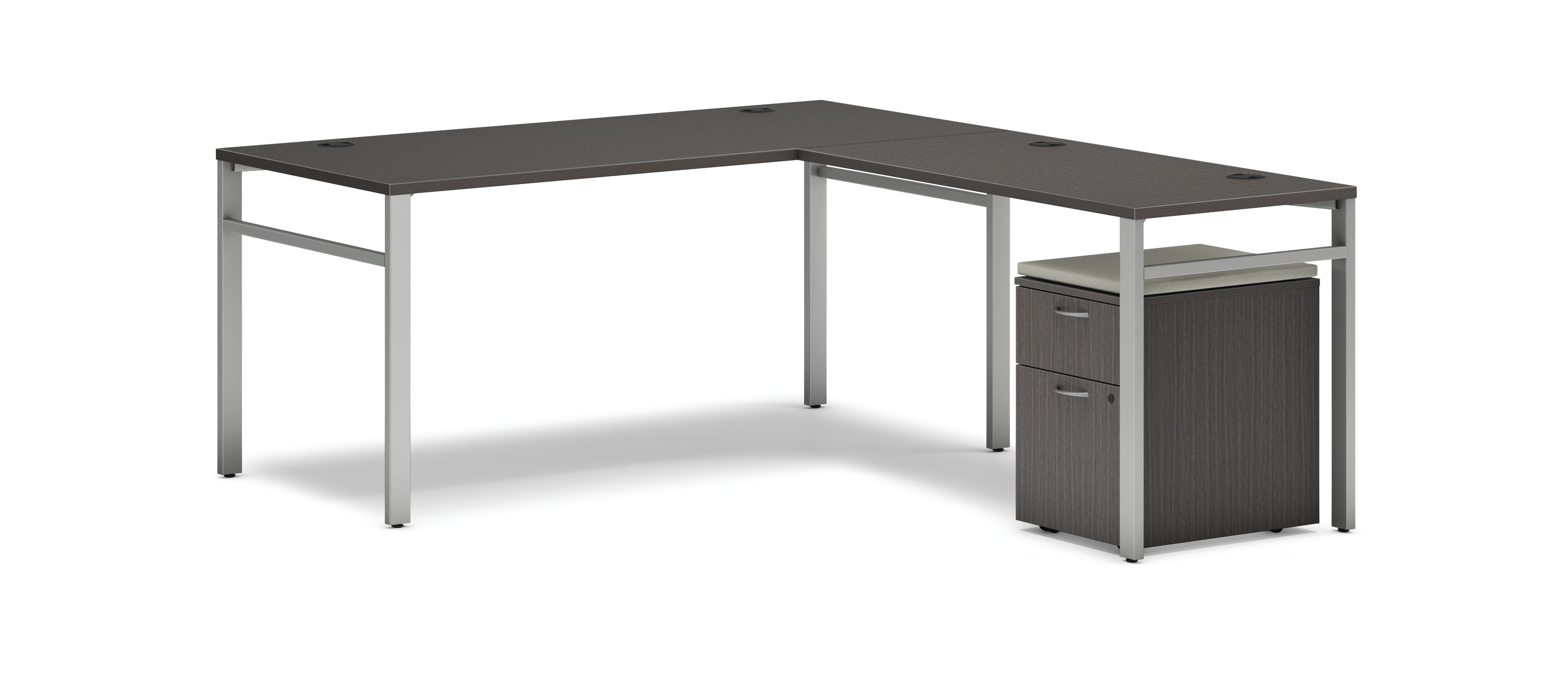 Mod l-station with storage in Slate Teak and Silver U-Legs
