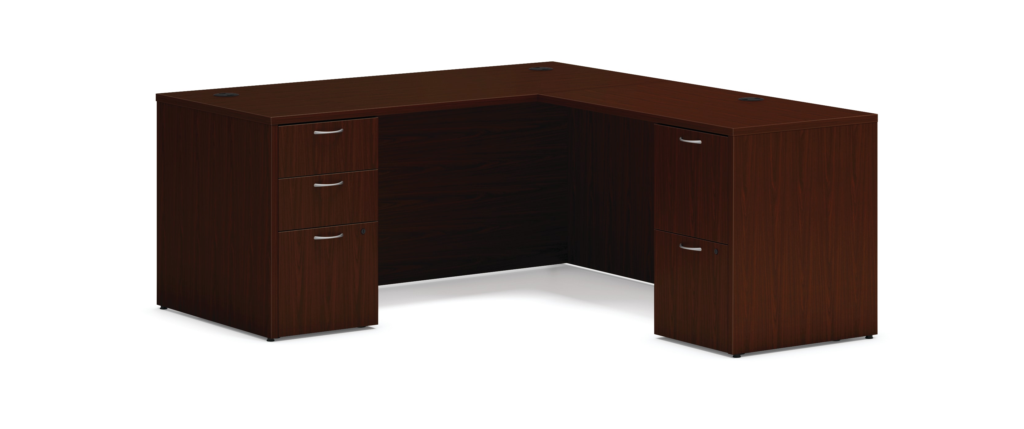 Mod double pedestal l-station in Traditional Mahogany