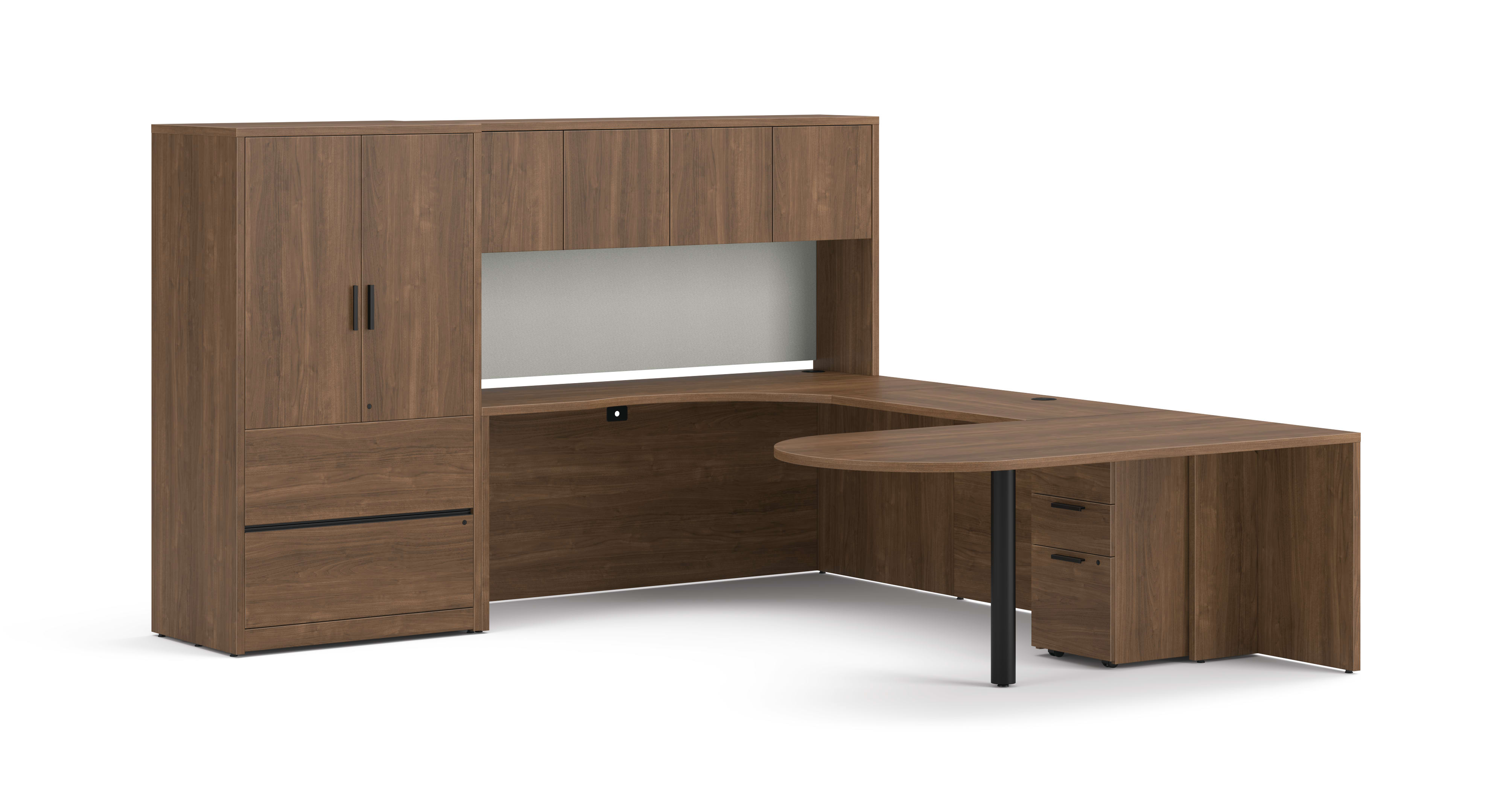 10500 Series Peninsula U Desk in  Pinnacle Laminate with Black Post Leg.