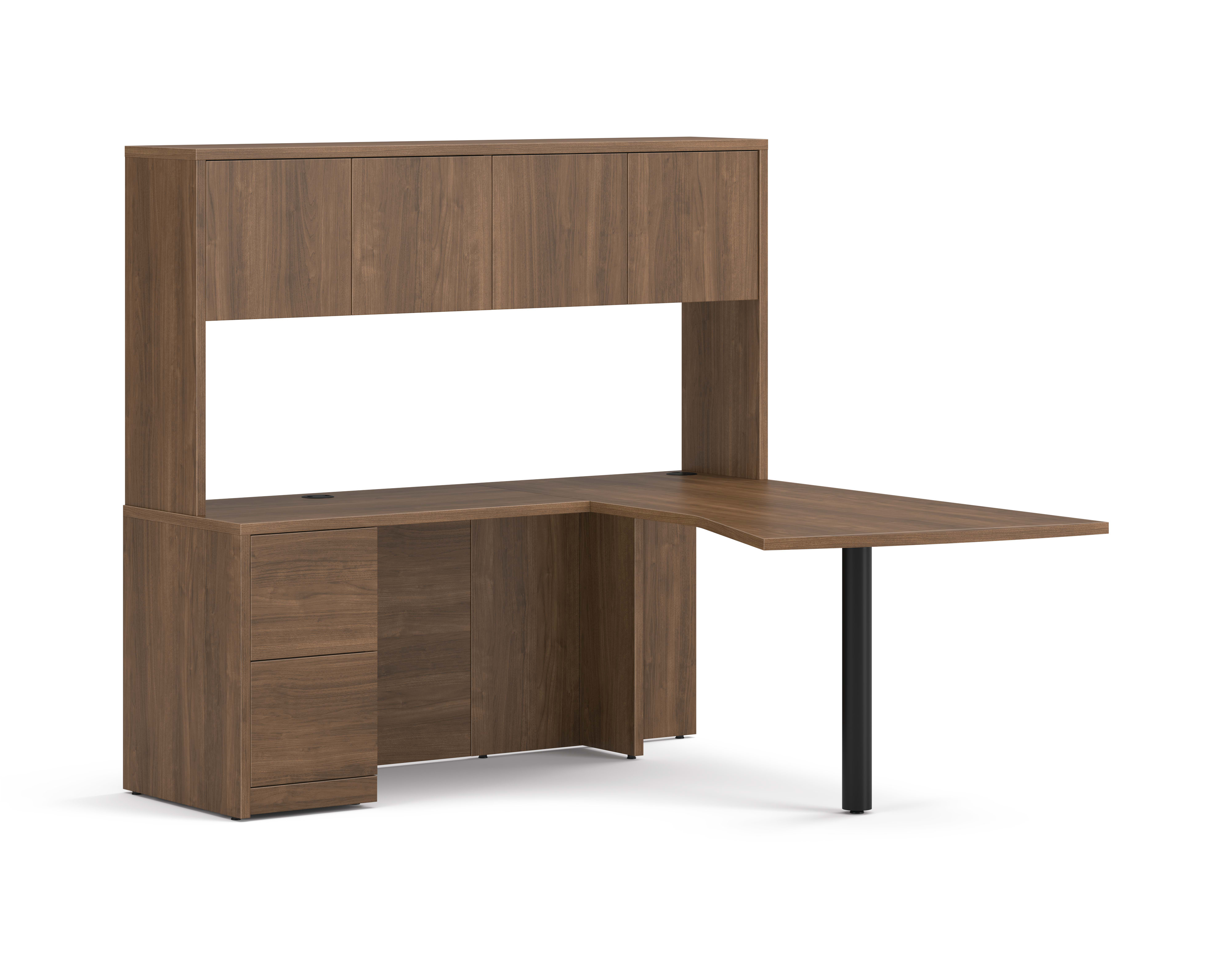 10500 Series Peninsula L Desk in  Pinnacle Laminate with Black Post Leg.