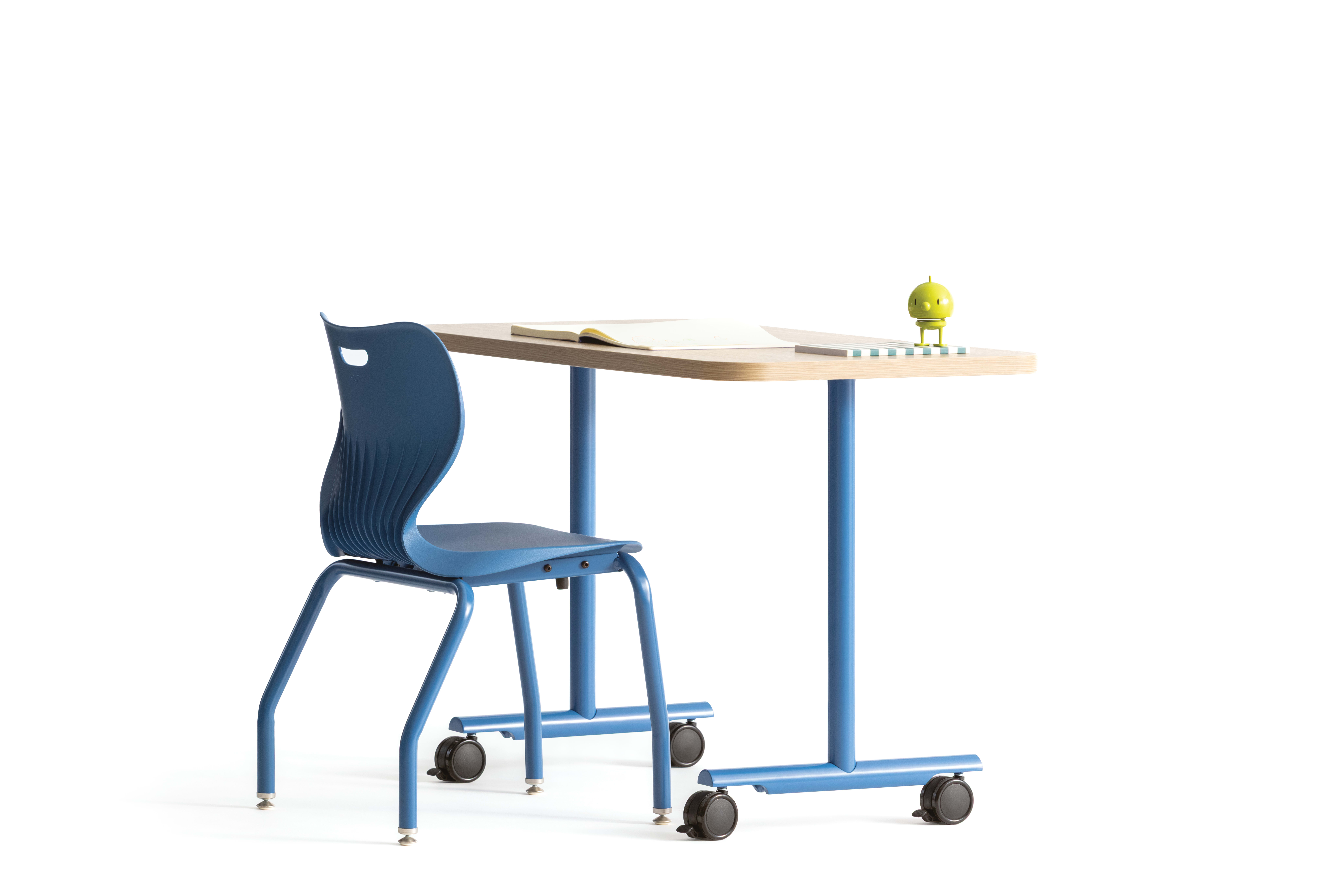 Blue monotone Smartlink chair at a Field Trip table with matching blue legs.