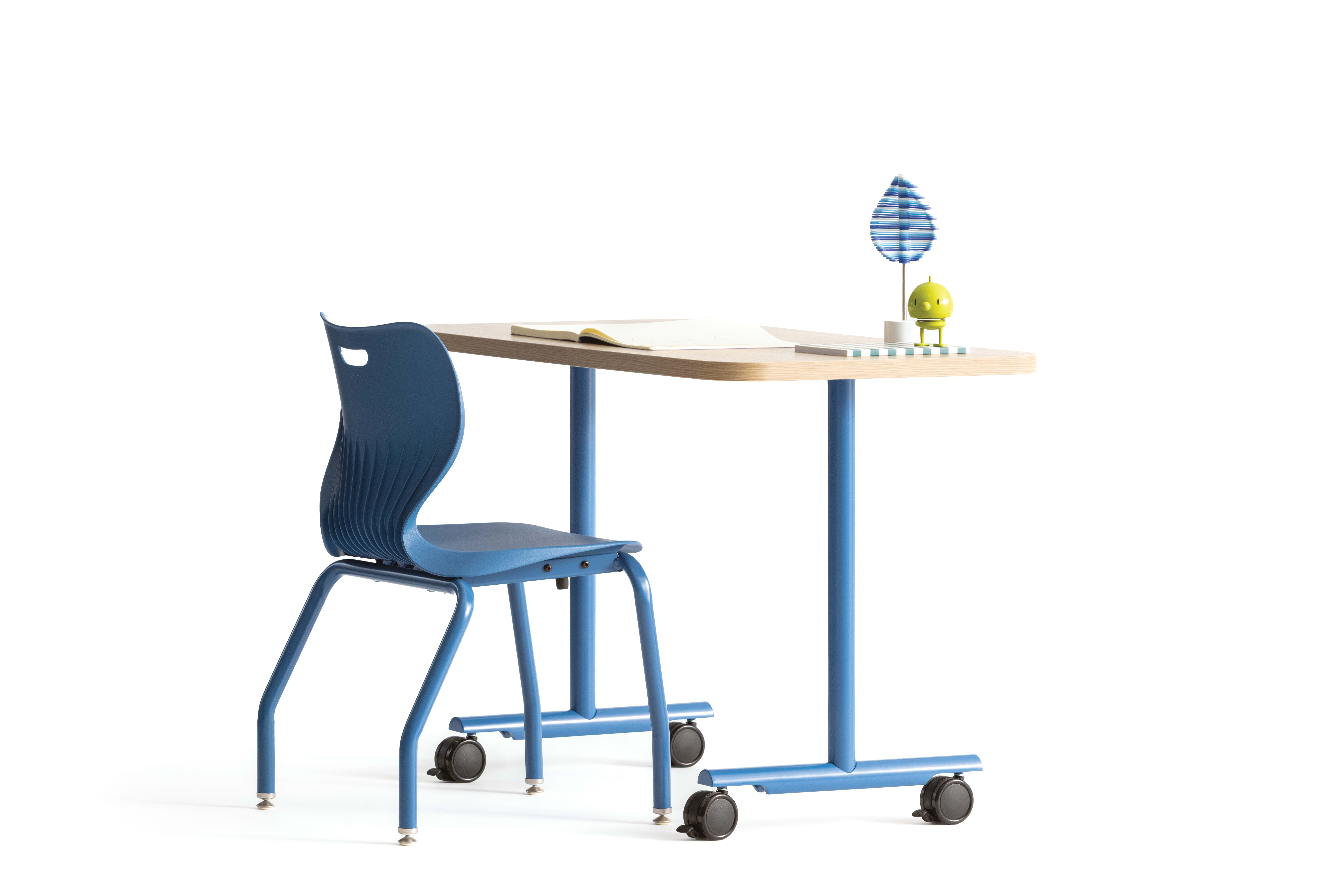 Blue monotone Smartlink chair at a Field Trip table with matching blue legs.