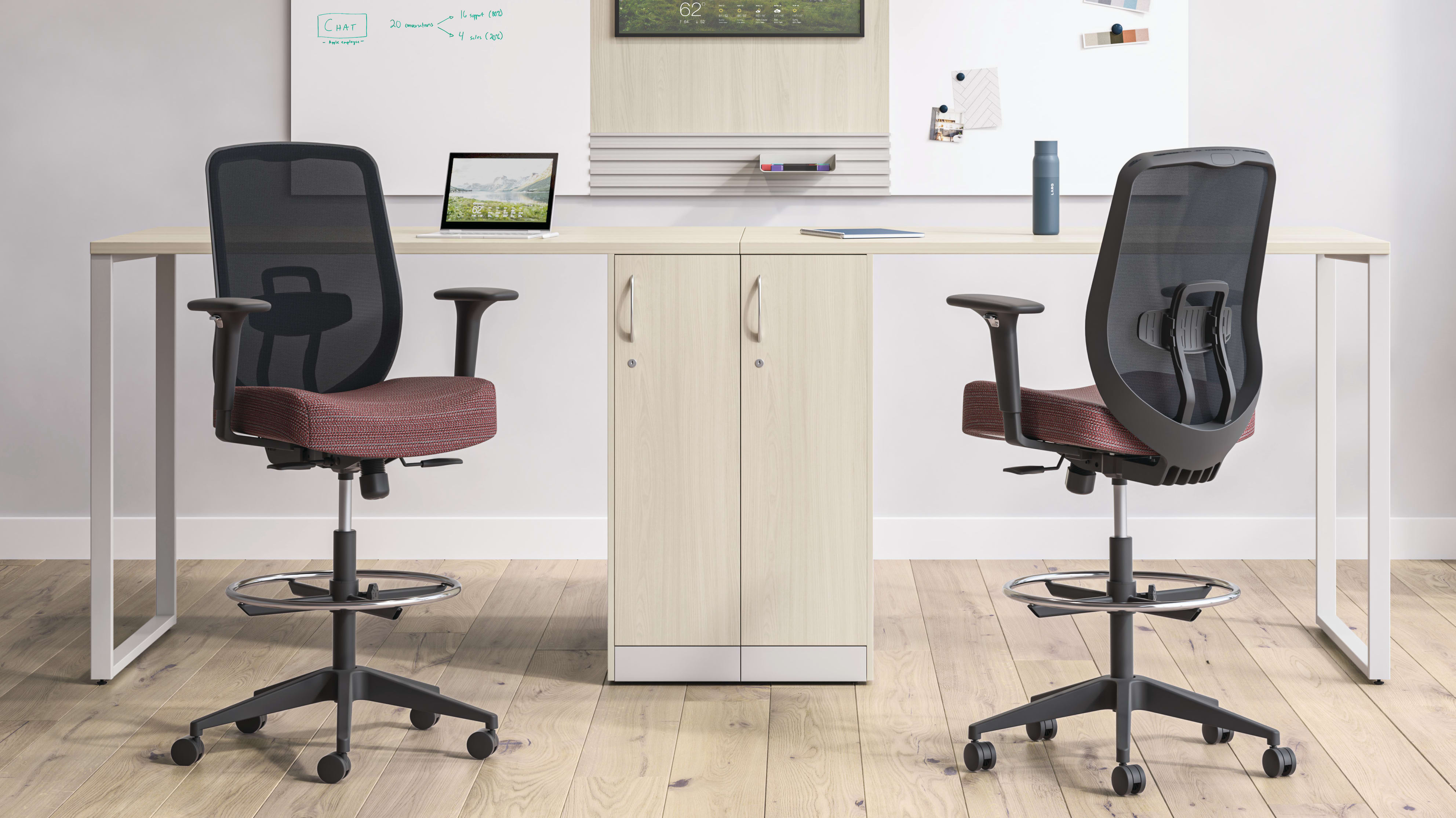 Altern mesh back stool shown with Storage Islands and Workwall tiles.