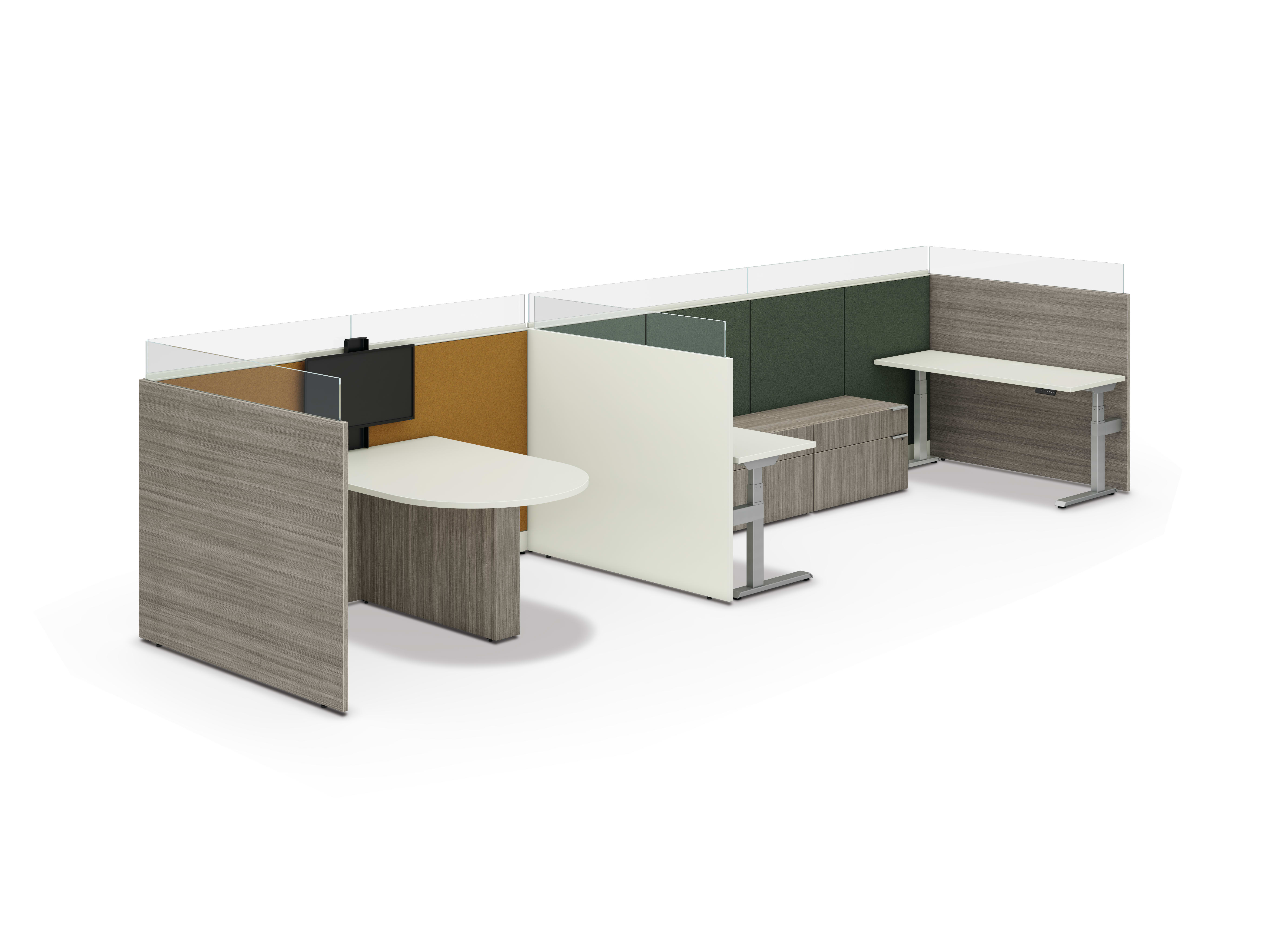 Accelerate workstation with collaborative section featuring Preside team touchdown table.