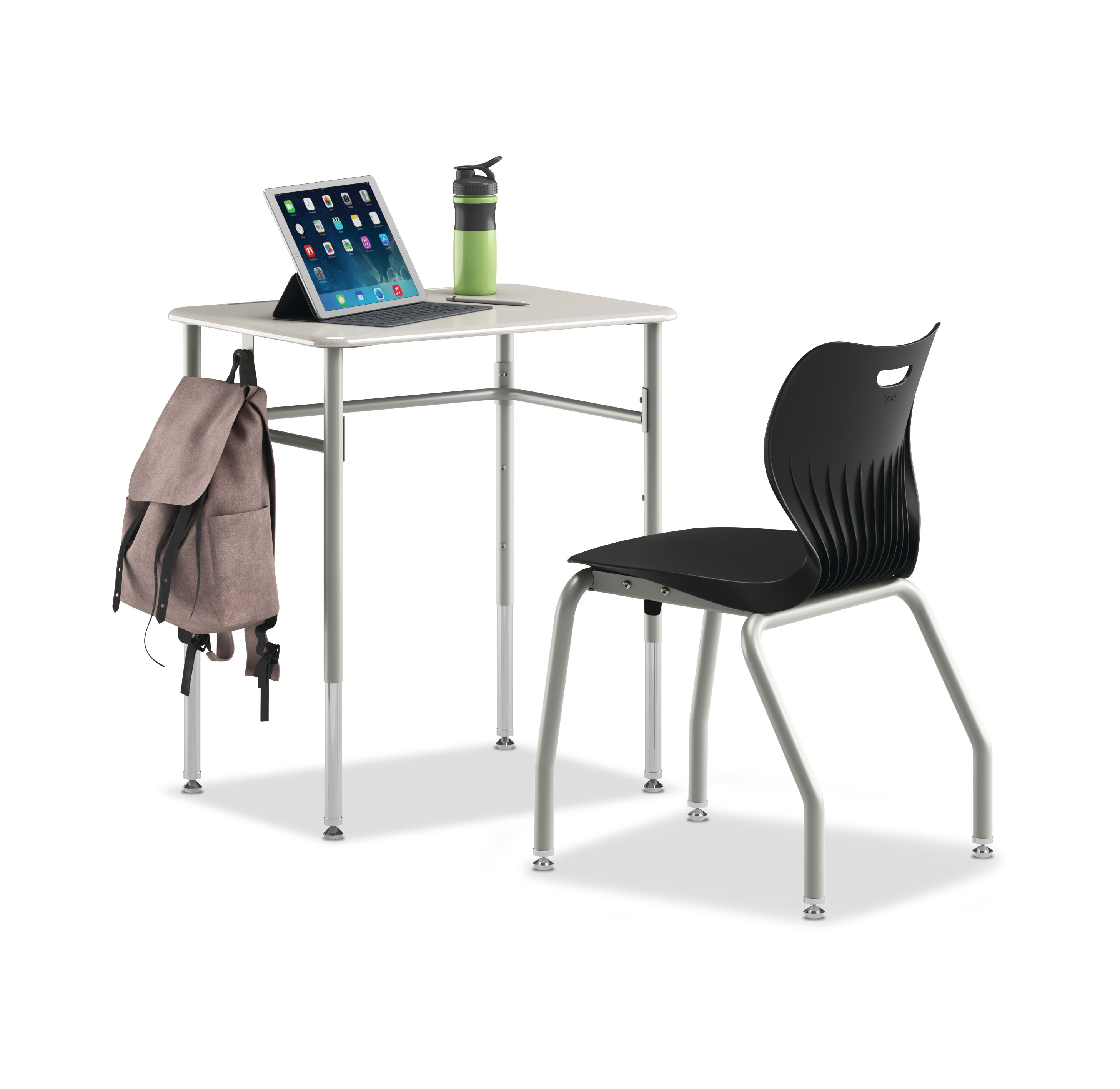 SmartLink Student Desk with SmartLink Back Pack Hook attached paired with a SmartLink chair