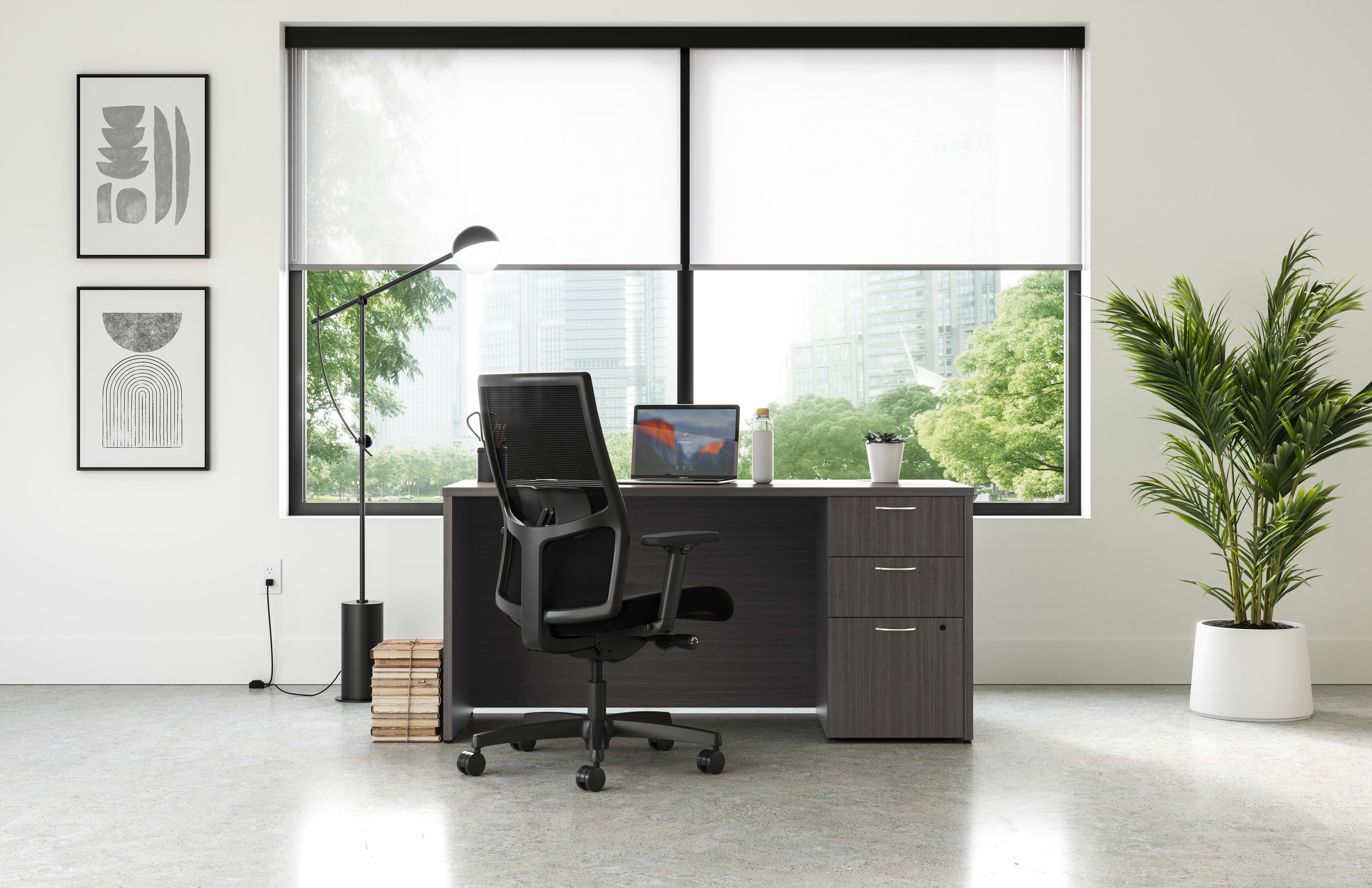 Mod desk in Slate Teak with Ignition task chair