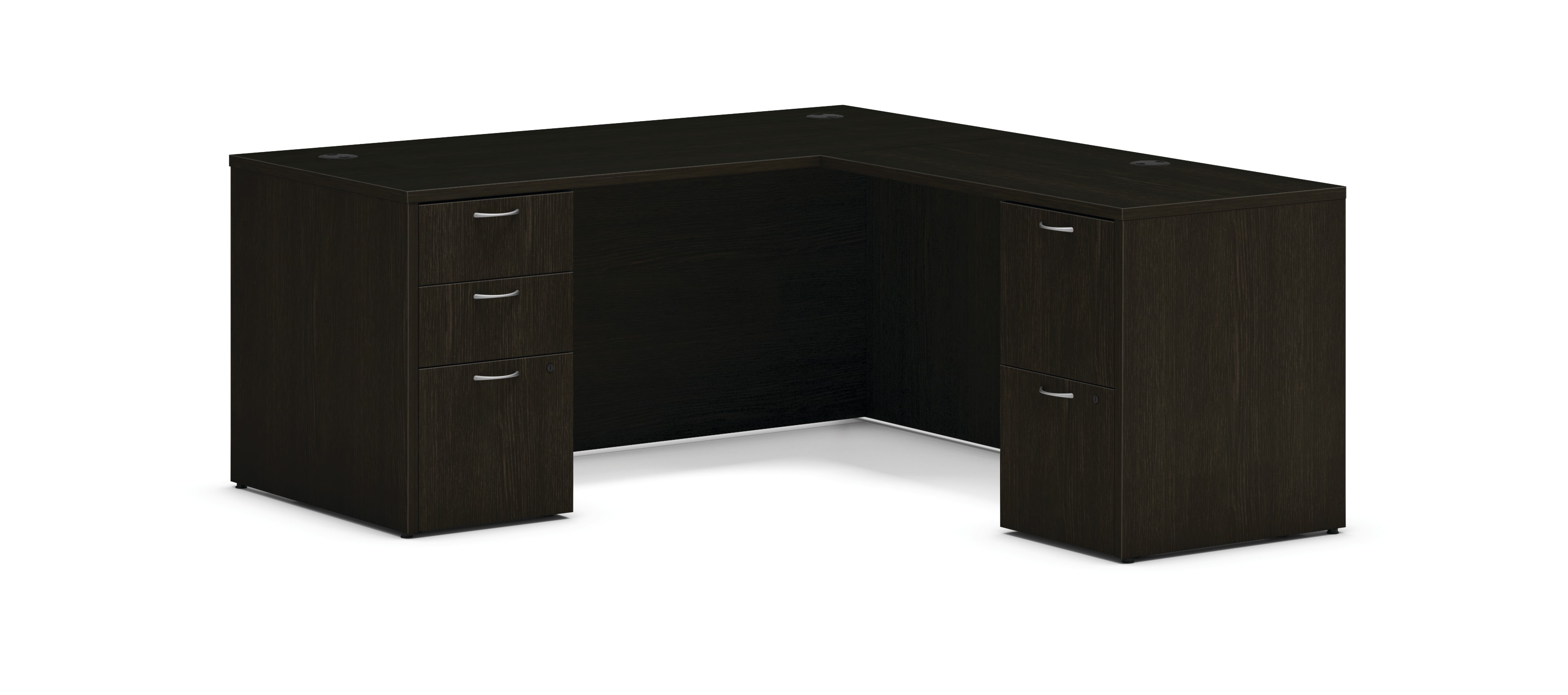 Mod L-station desk in Java Oak laminate