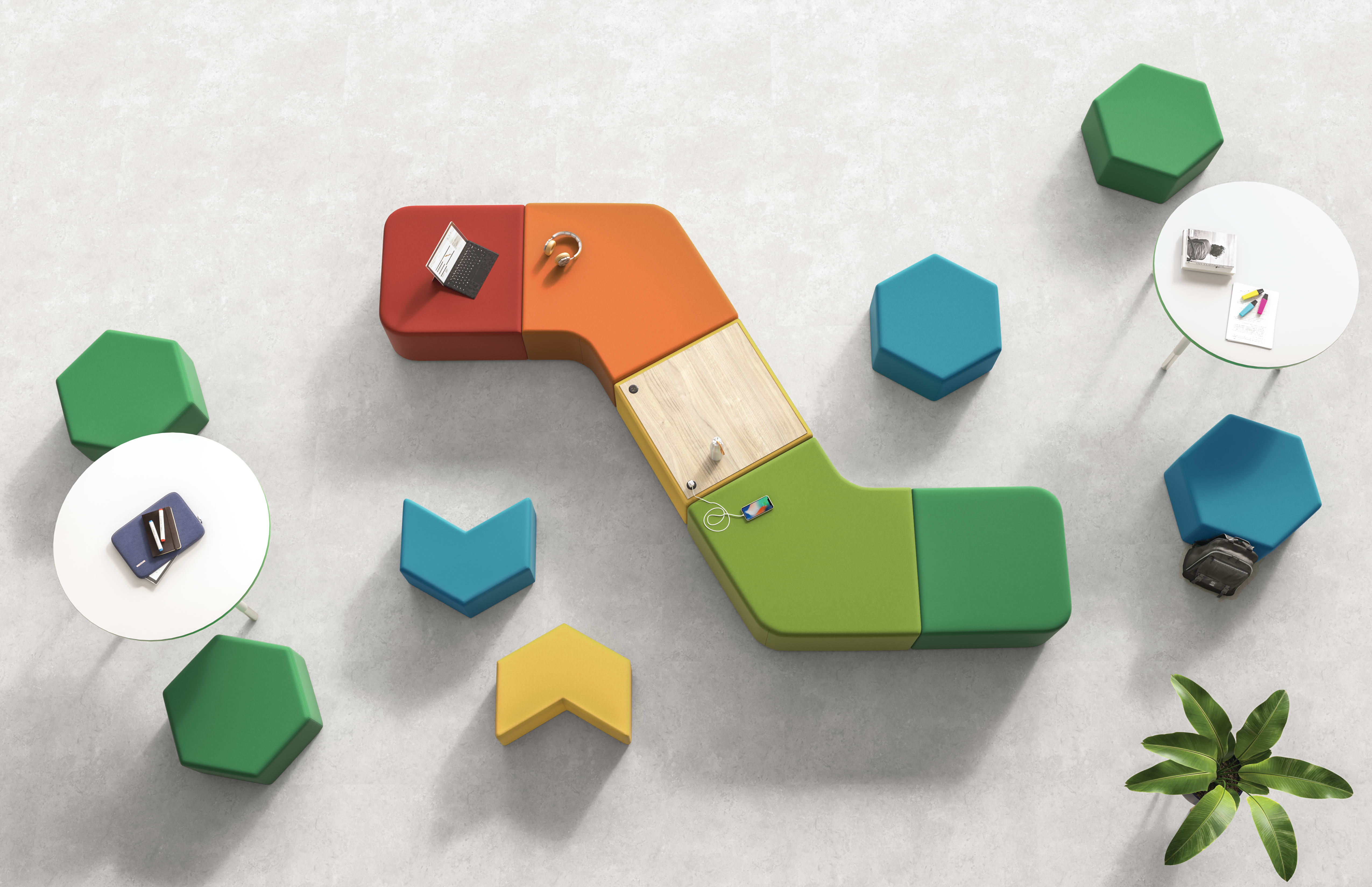 Tangram soft seating with Build tables