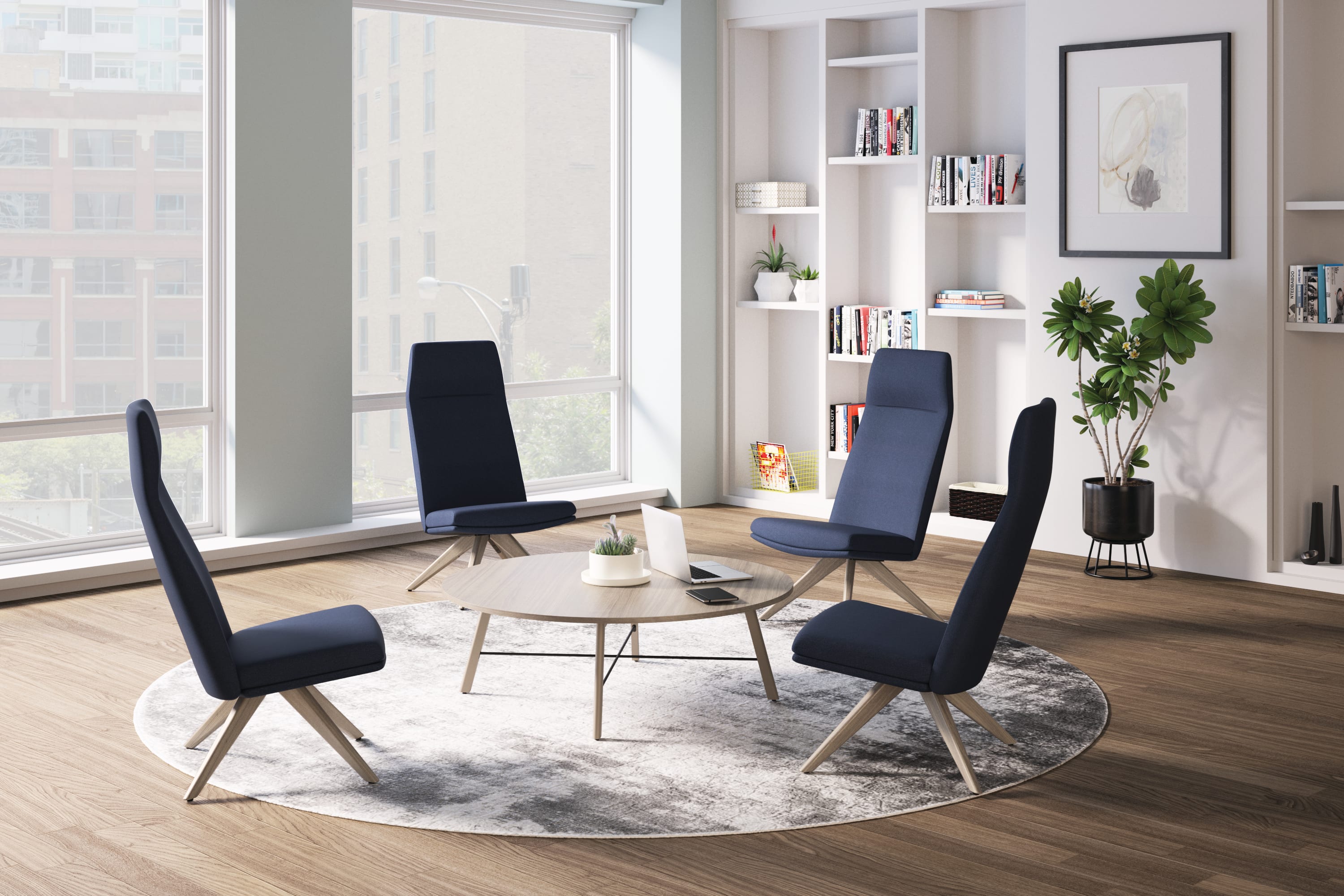 Mav high-back chairs and Scramble table in collaborative setting