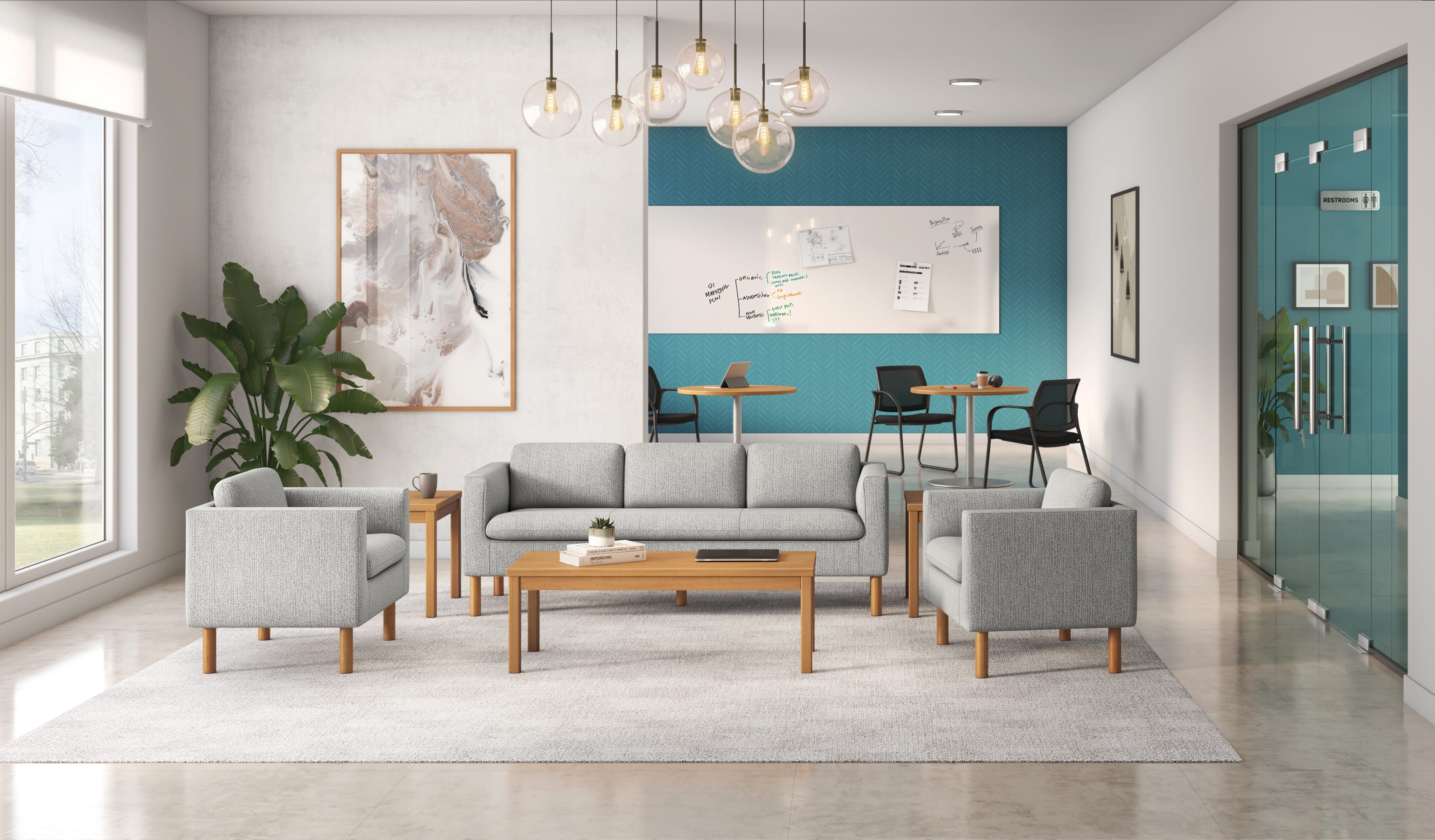 Parkwyn Lounge with HON Occasional Tables, Between Tables and Ignition Chairs.