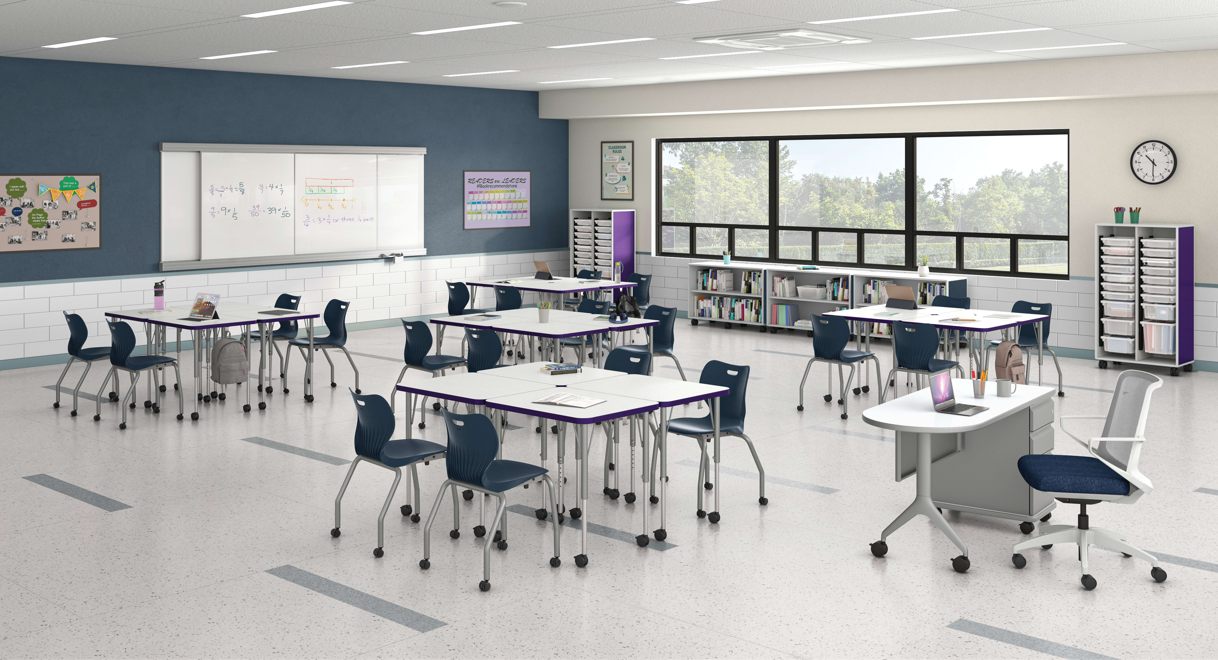 Confetti Floor Lounge and Floor Cushions with Confetti Storage Cart and Tangram Poufs.