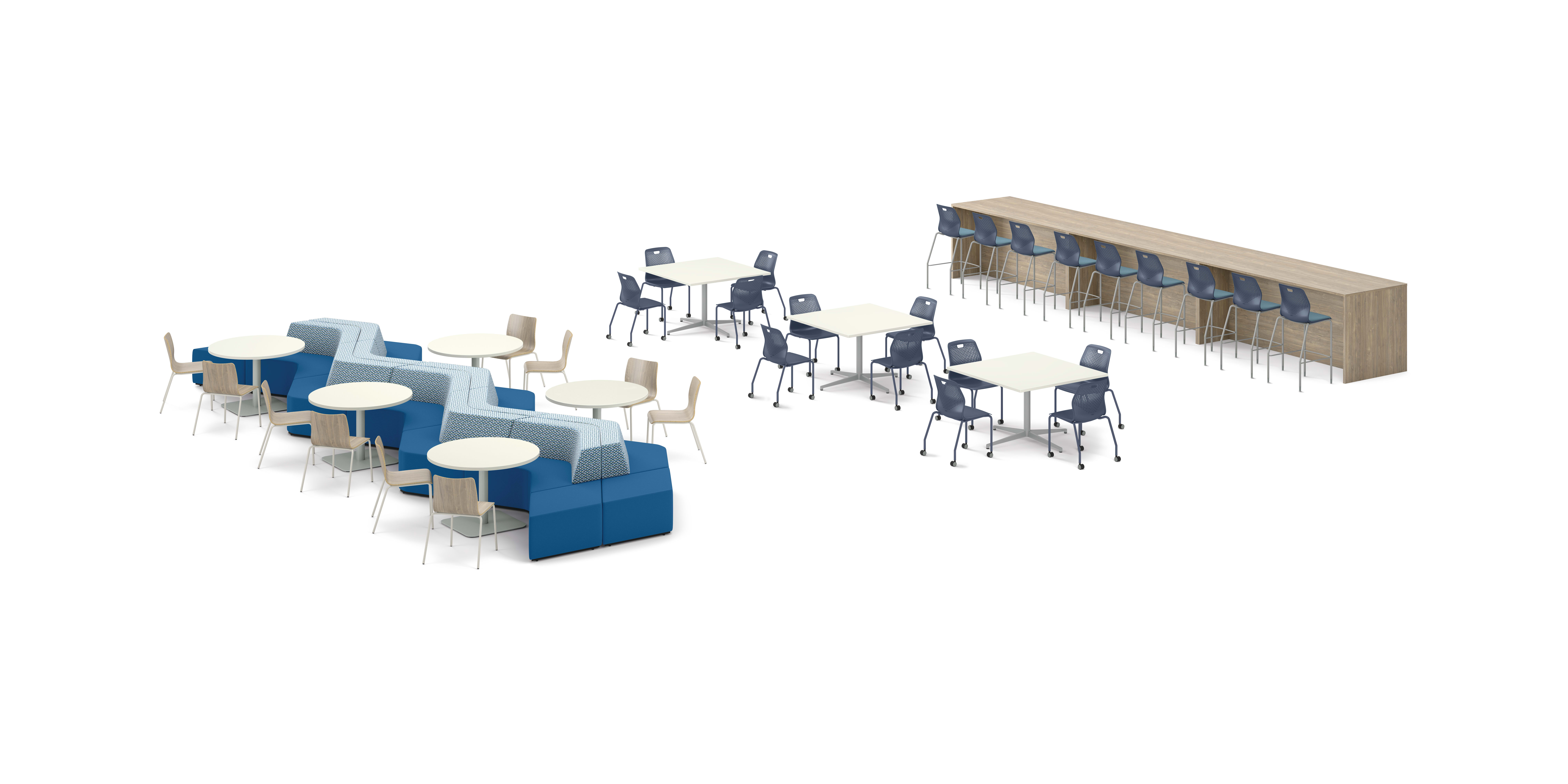 Cafeteria with Preside and Birk Tables, with Tangram and Etch Seating
