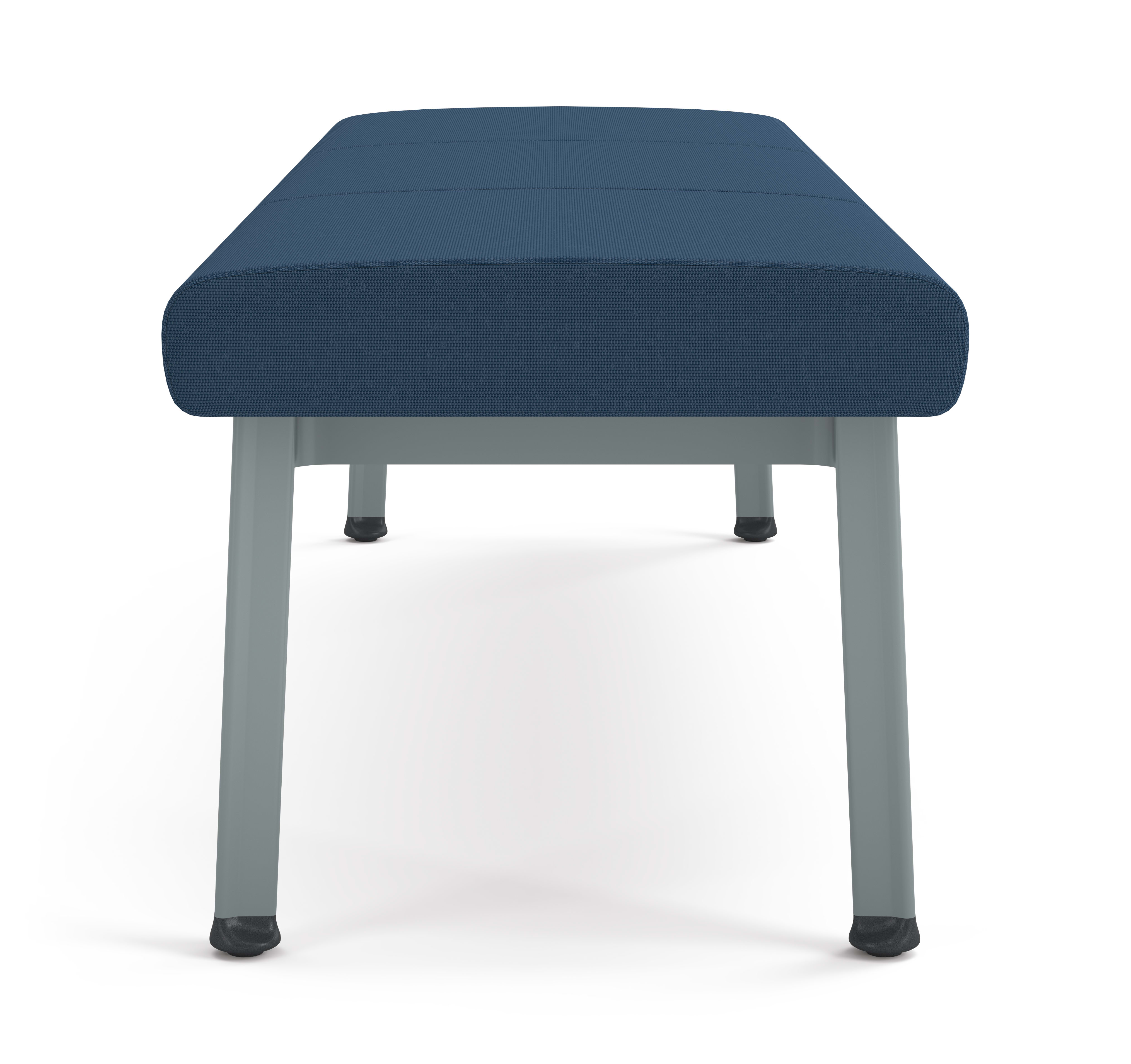 Modern Three-seat bench with blue upholstered cushions and metal legs, designed for waiting areas or collaborative spaces
