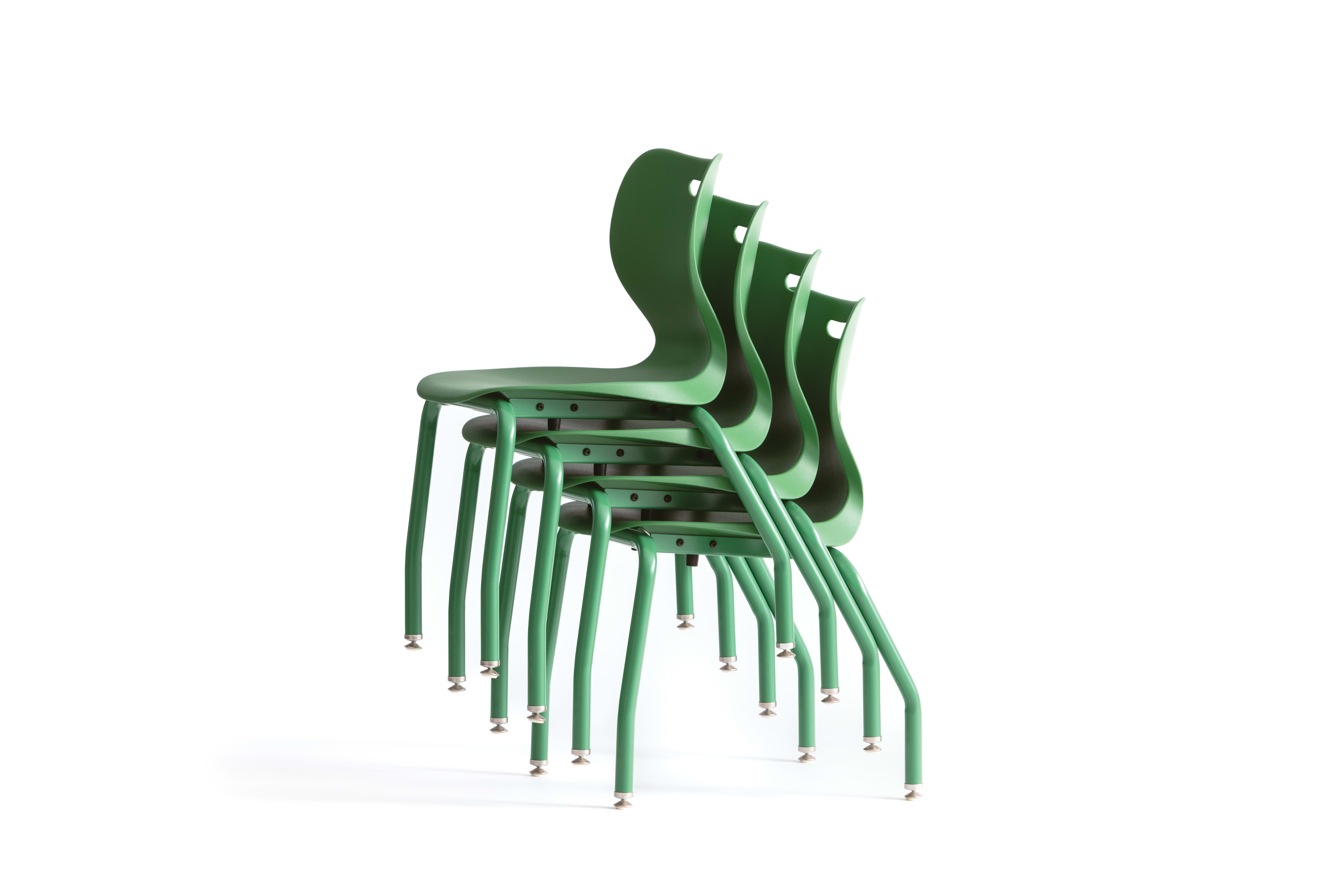 Four Green Smartlink Chairs stacked.