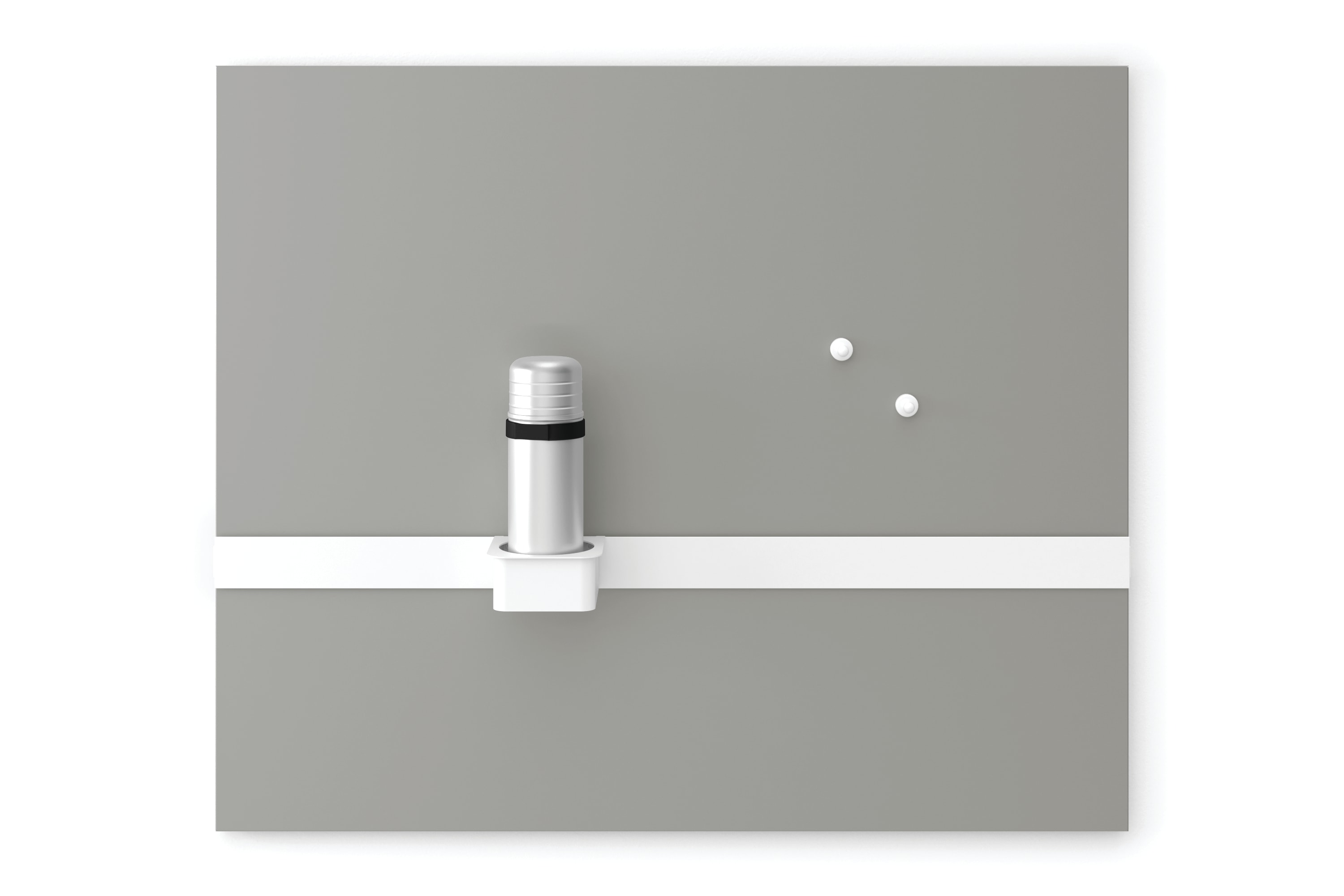 Workwall metal tile and tool rail with cup holder attached.