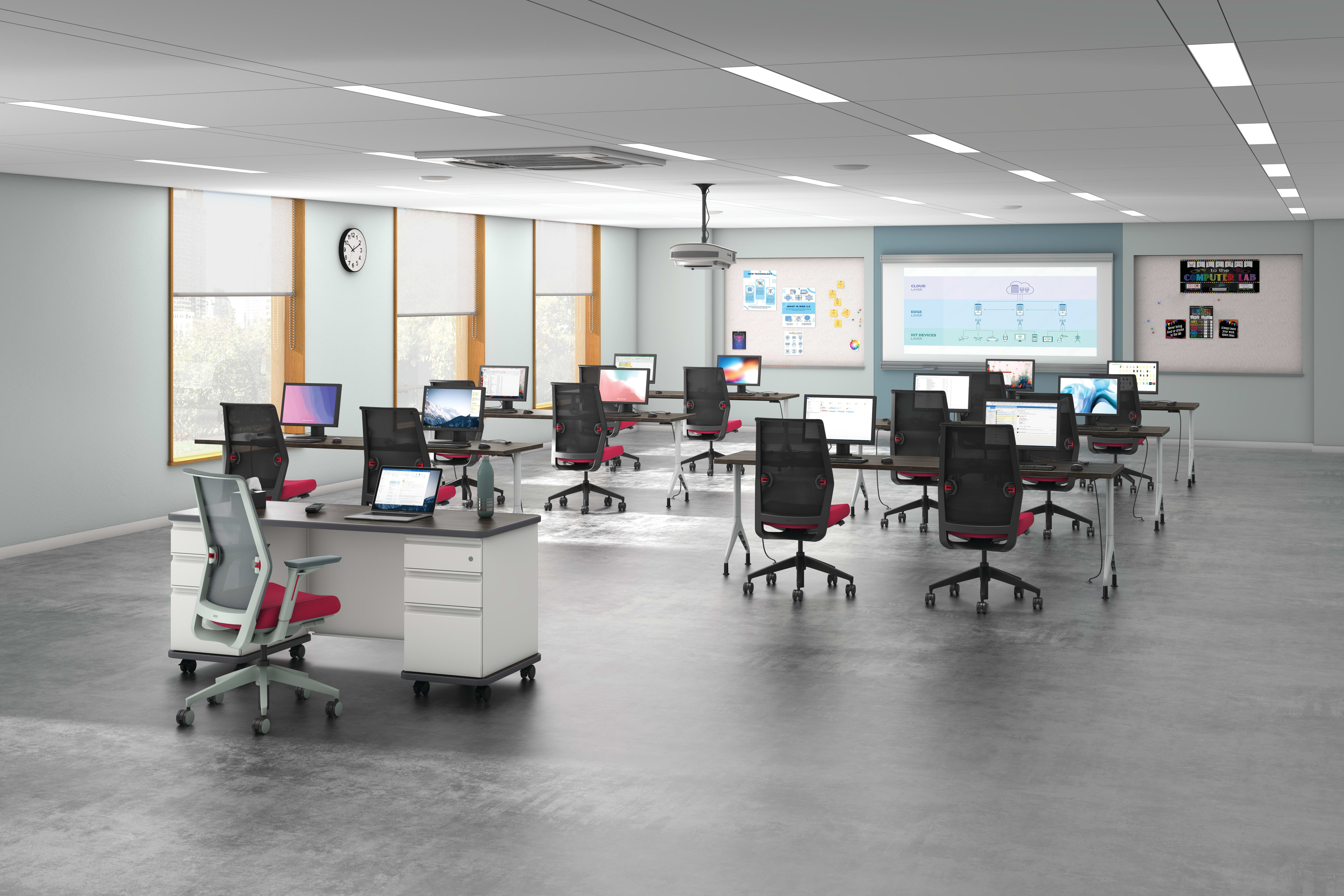 Cipher Task Chair with Motivate Tables and SmartLink Teacher Desk.