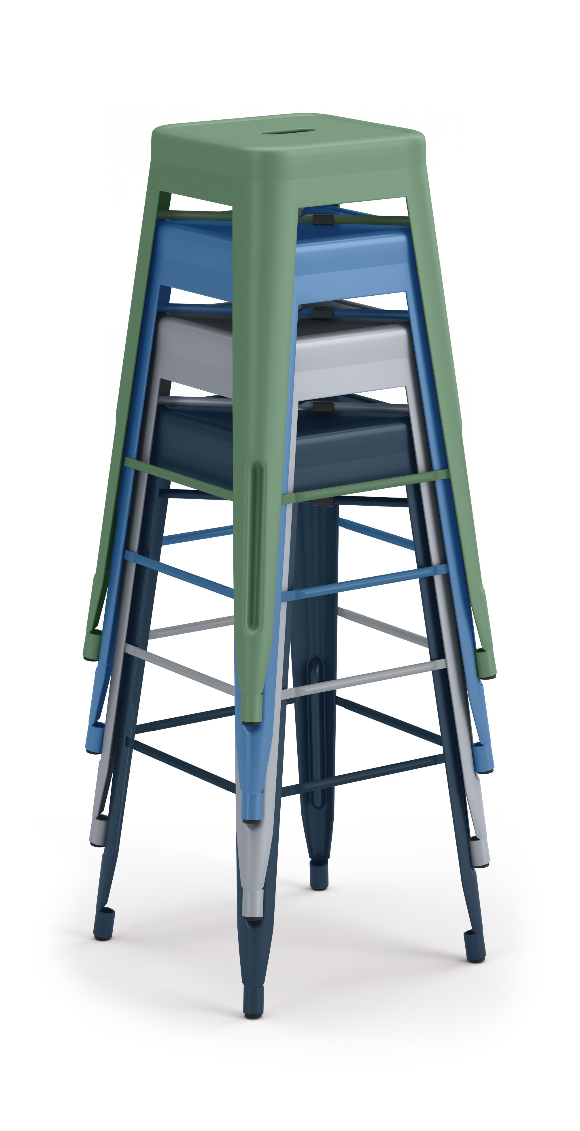 Stack of Fern, Baltic, Cove, and Regatta Build Standing Height Makerspace Stools