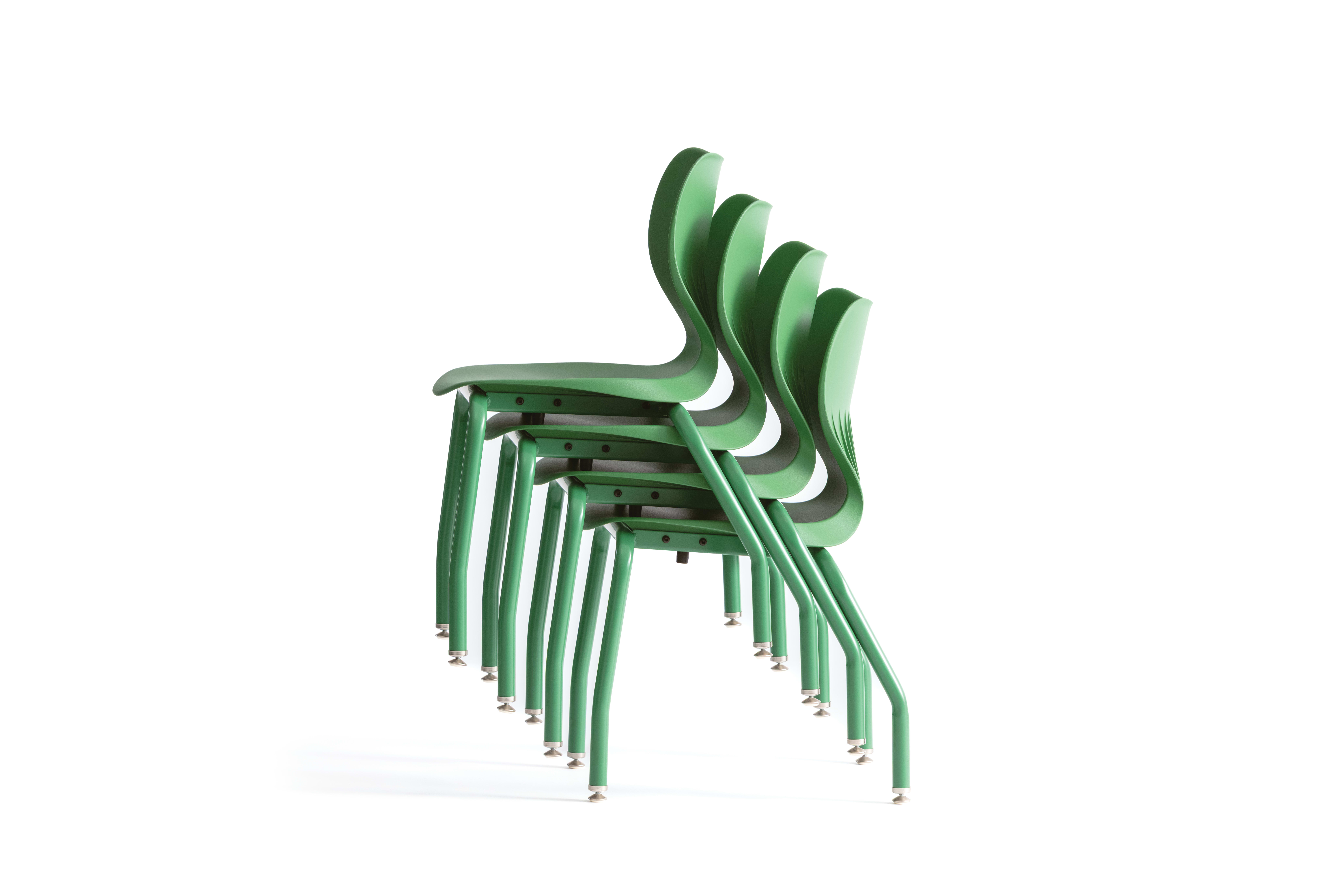 Four Green Smartlink Chairs stacked.