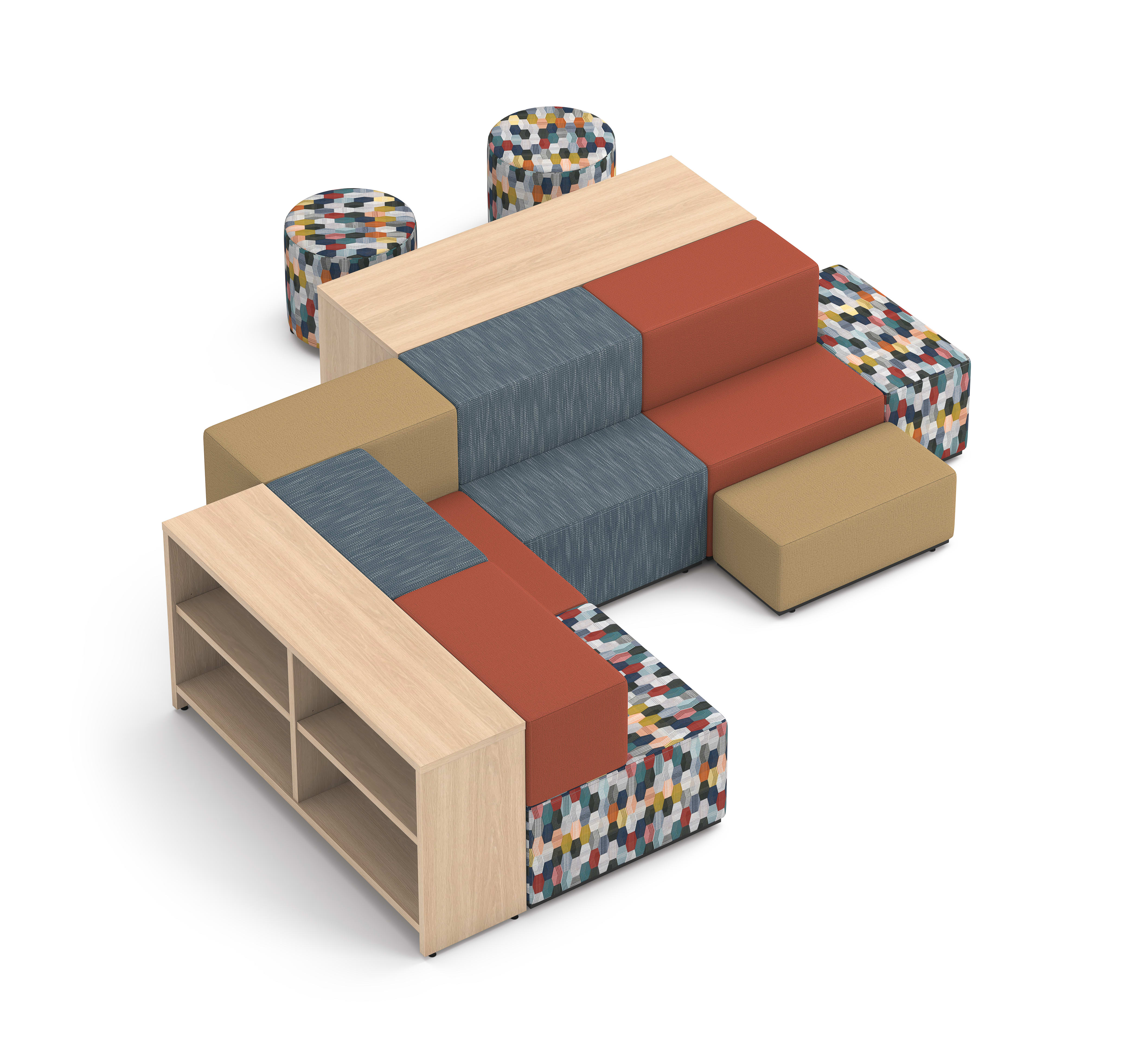 Storyline storage with Tangram seating and Flock minis.