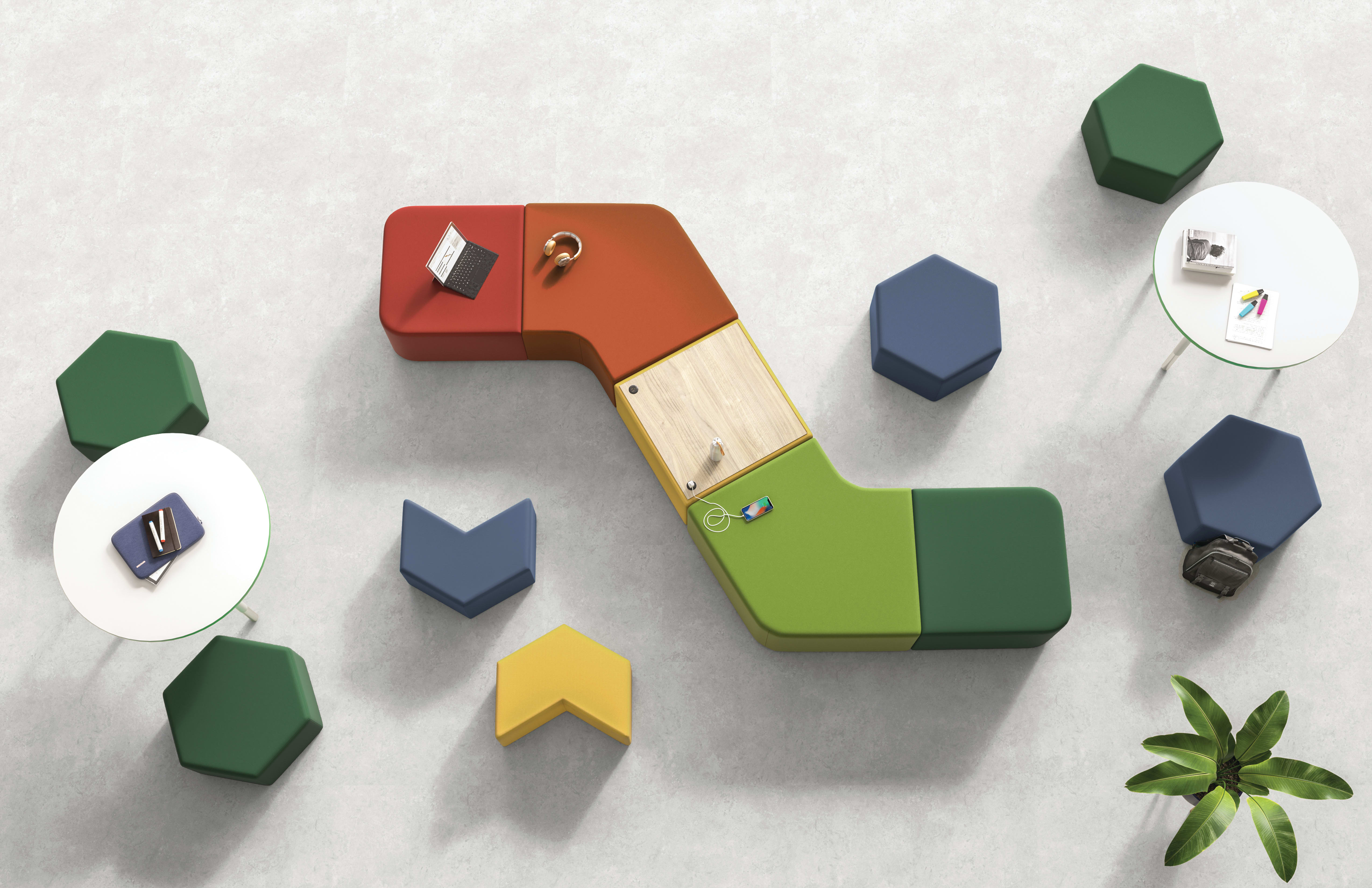 Tangram soft seating with Build tables