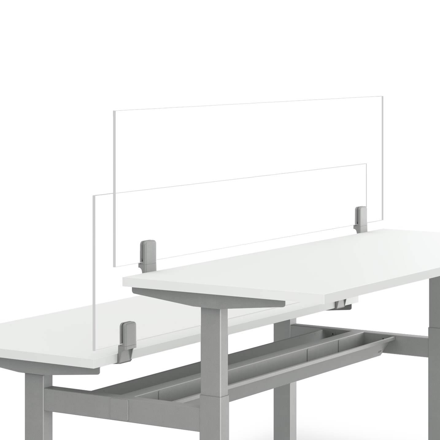 Glass Empower Universal Screens shown with height-adjustable Empower benching