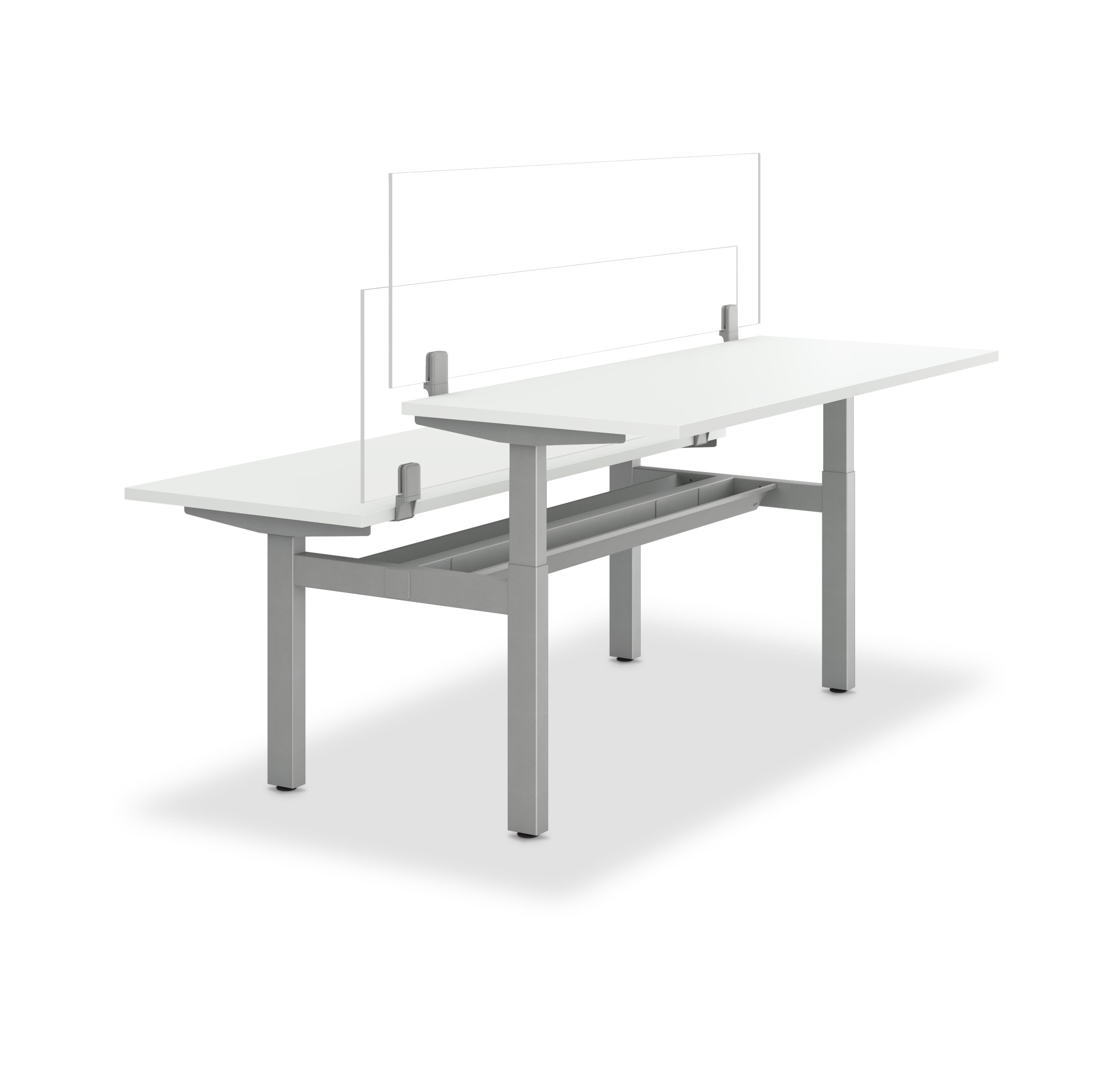 Glass Empower Universal Screens shown with height-adjustable Empower benching