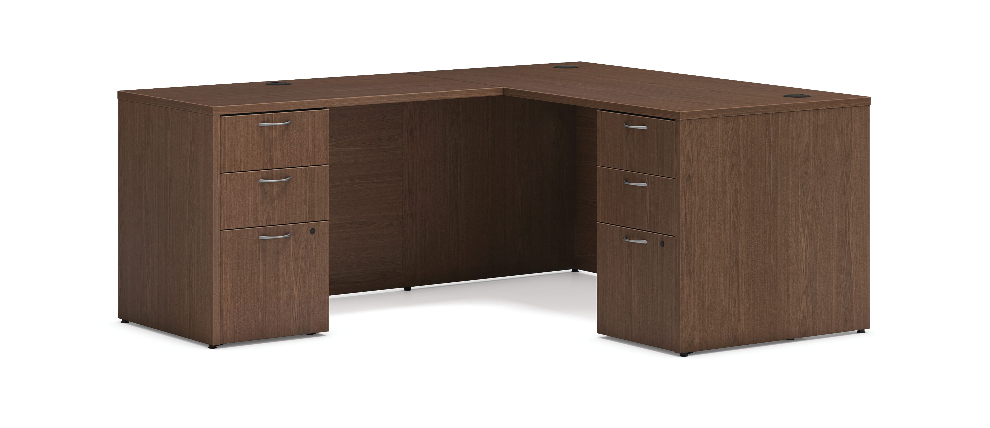 Mod double pedestal l-station in Sepia Walnut