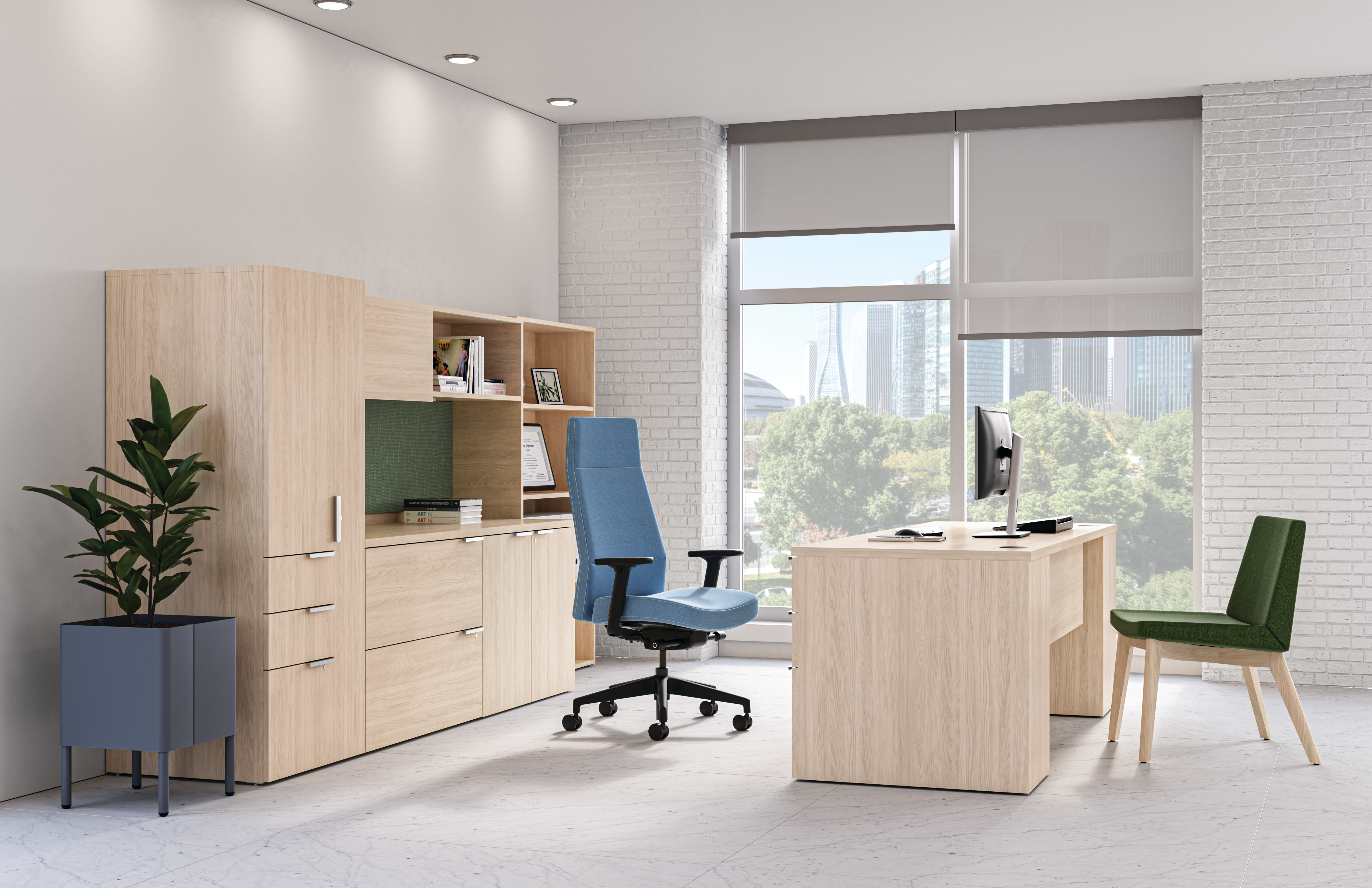 Cofi Exectuive Chair with Voi Desk and Flock Guest Chair.