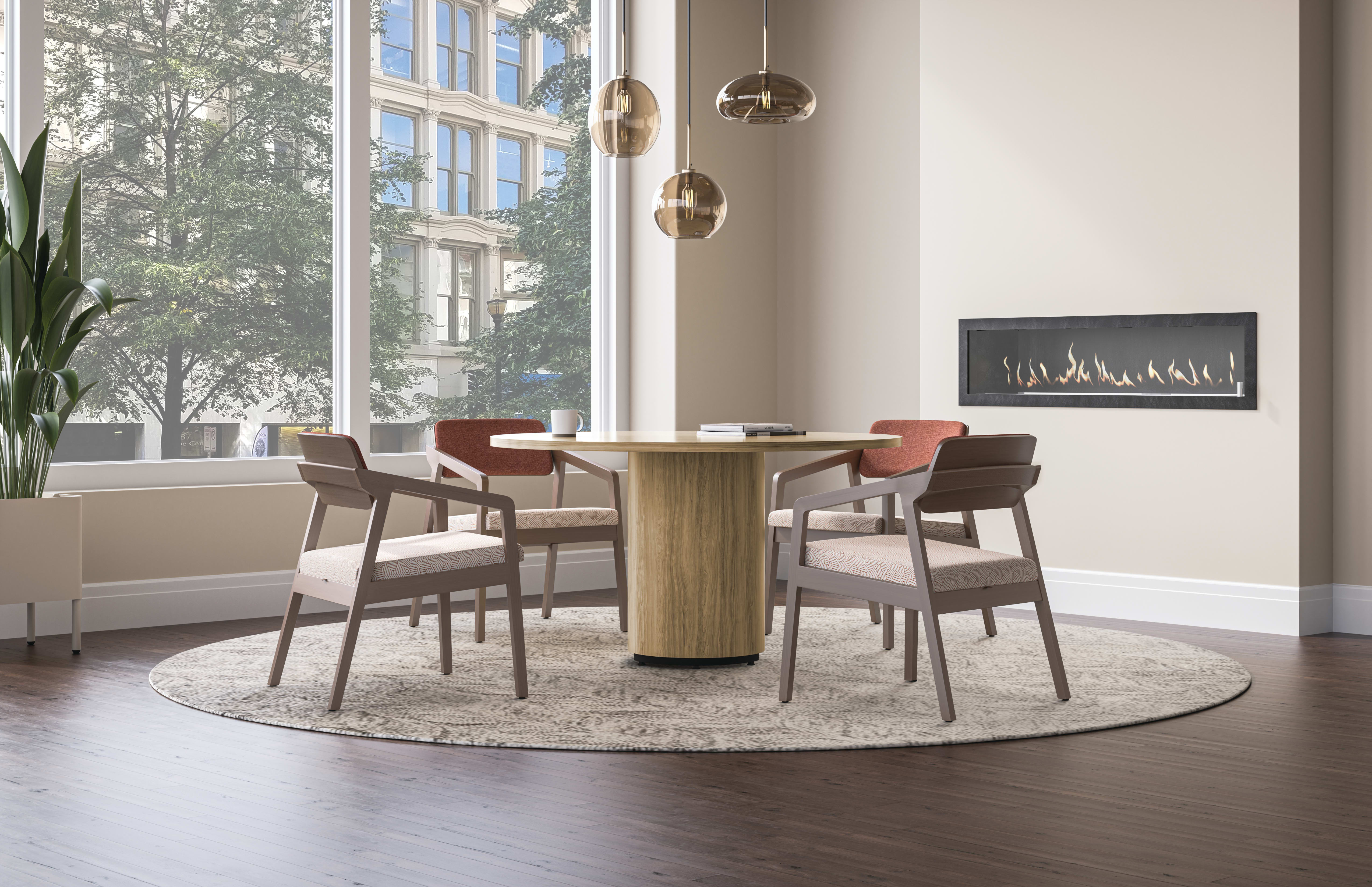 Confer guest chair with Preside laminate cylinder base and Sculpt planter.