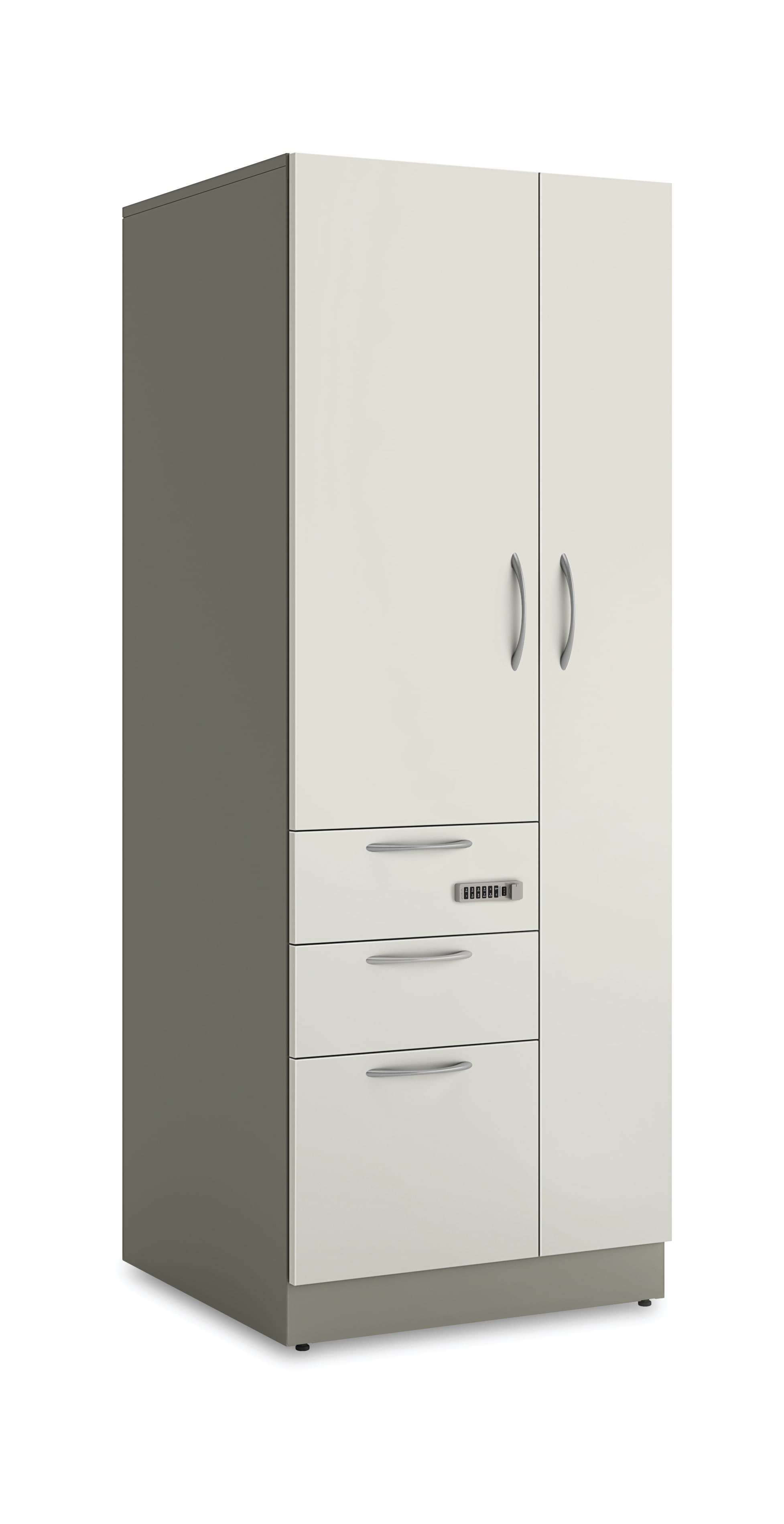 Contain tower in two-tone paint on a white background