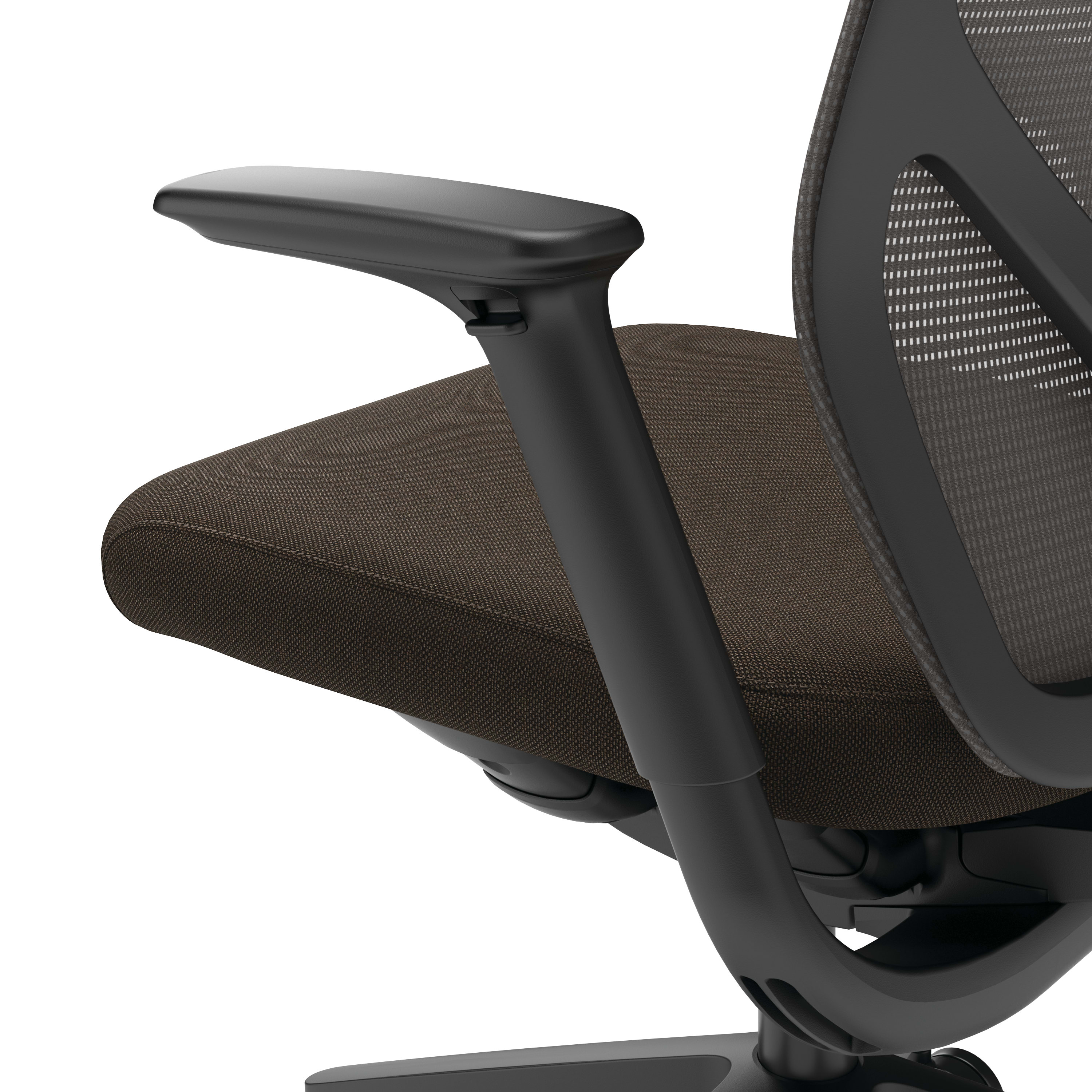 Up-close image of HON Flexion adjustable arm in black.