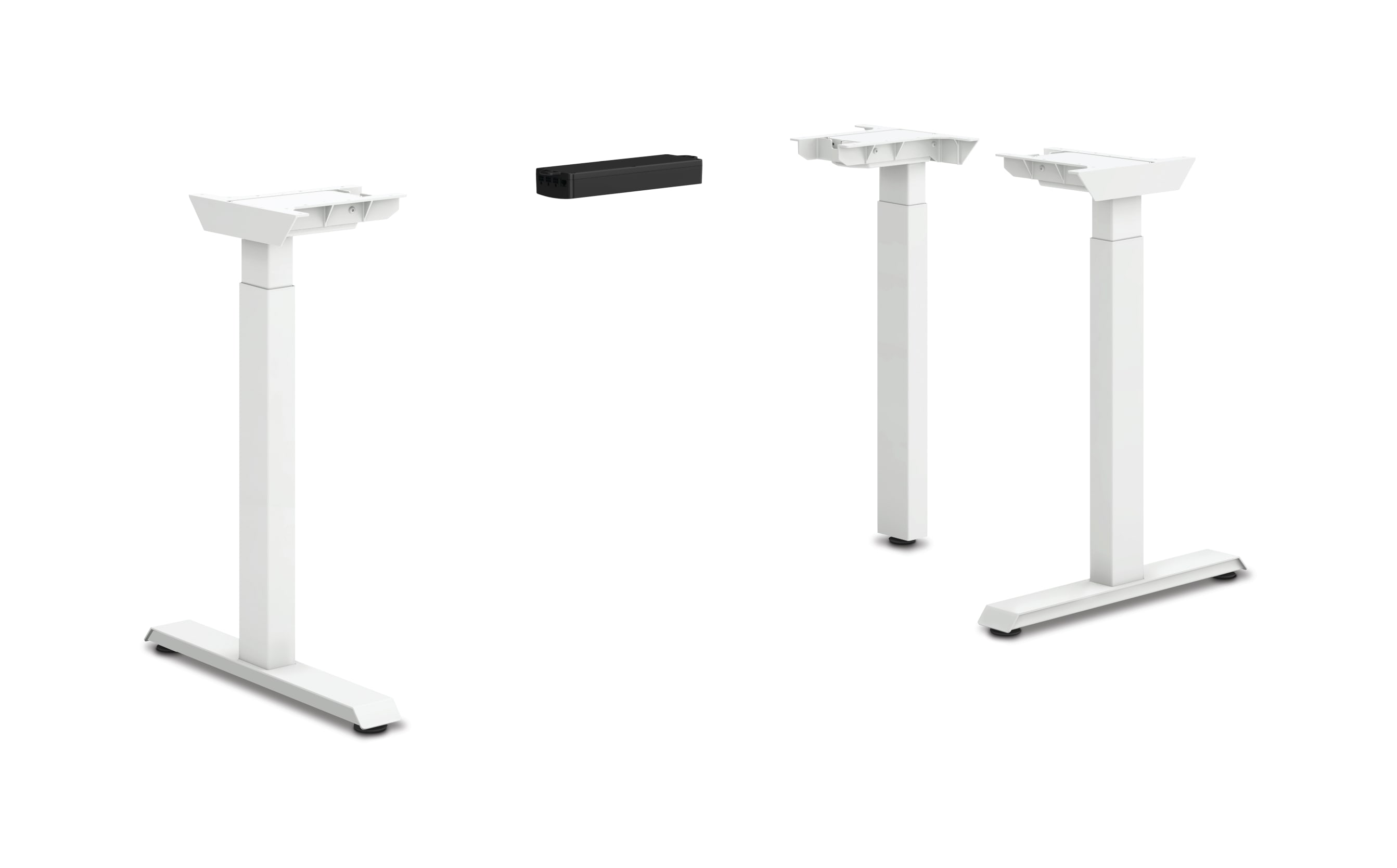 HON Coordinate height-adjustable 3-leg/2-stage, T-Foot table base in Designer White finish.
