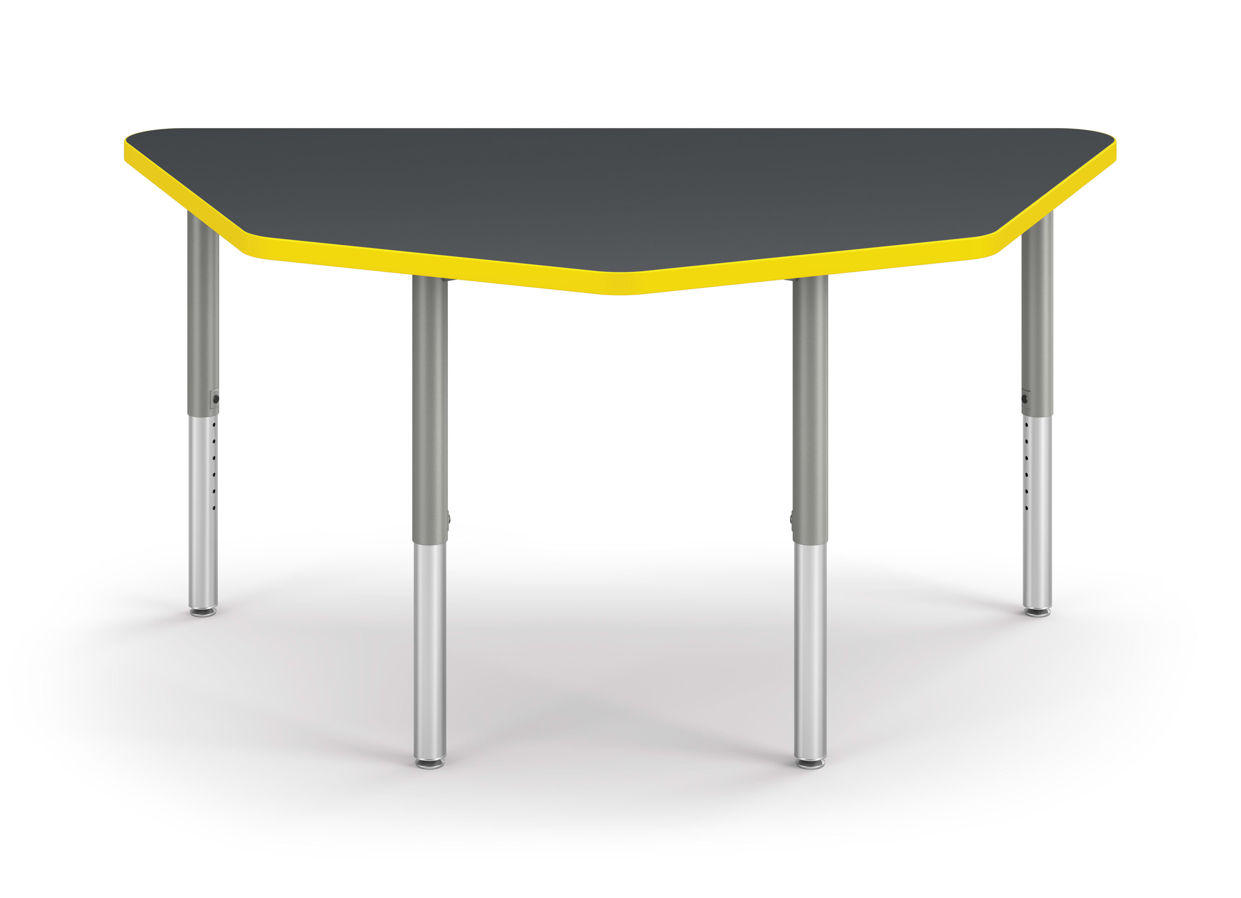 Front View of Charcoal Home Plate Build Table with Yellow Edge Band