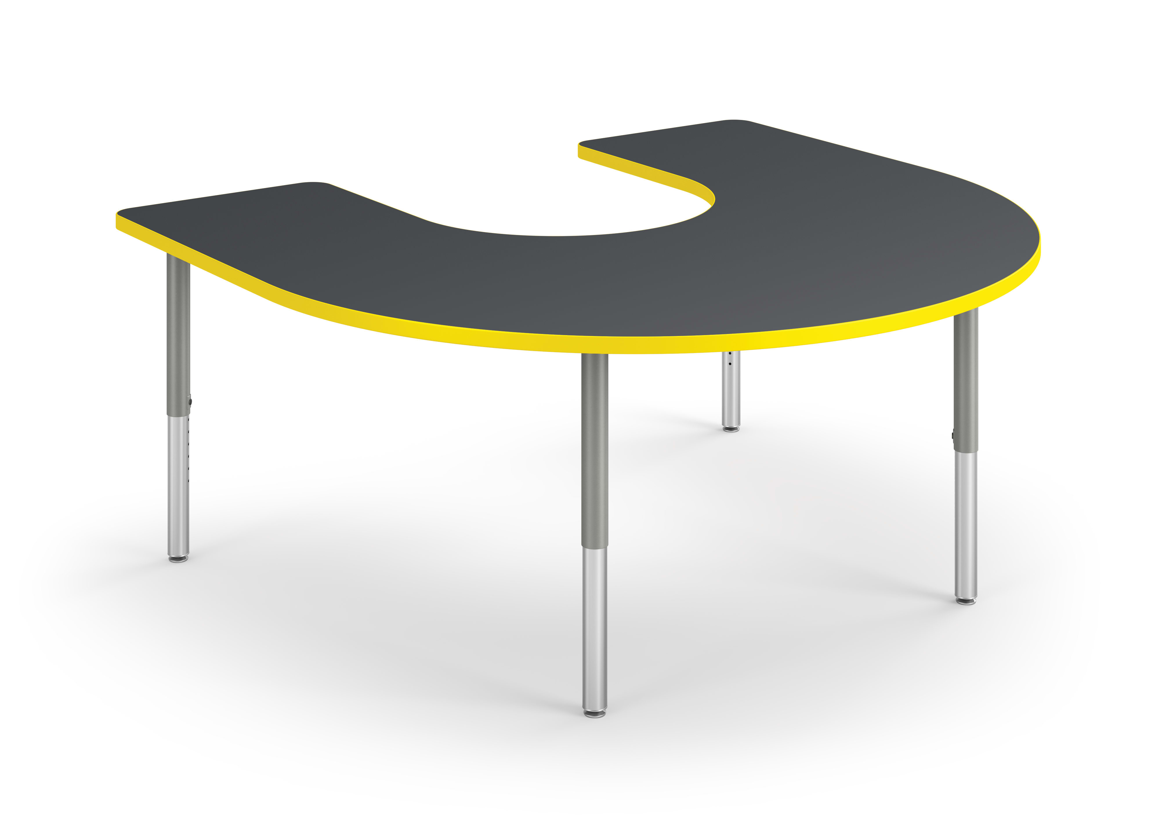 Right 3/4 View of Charcoal Horseshoe Build Table with Yellow Edge Band