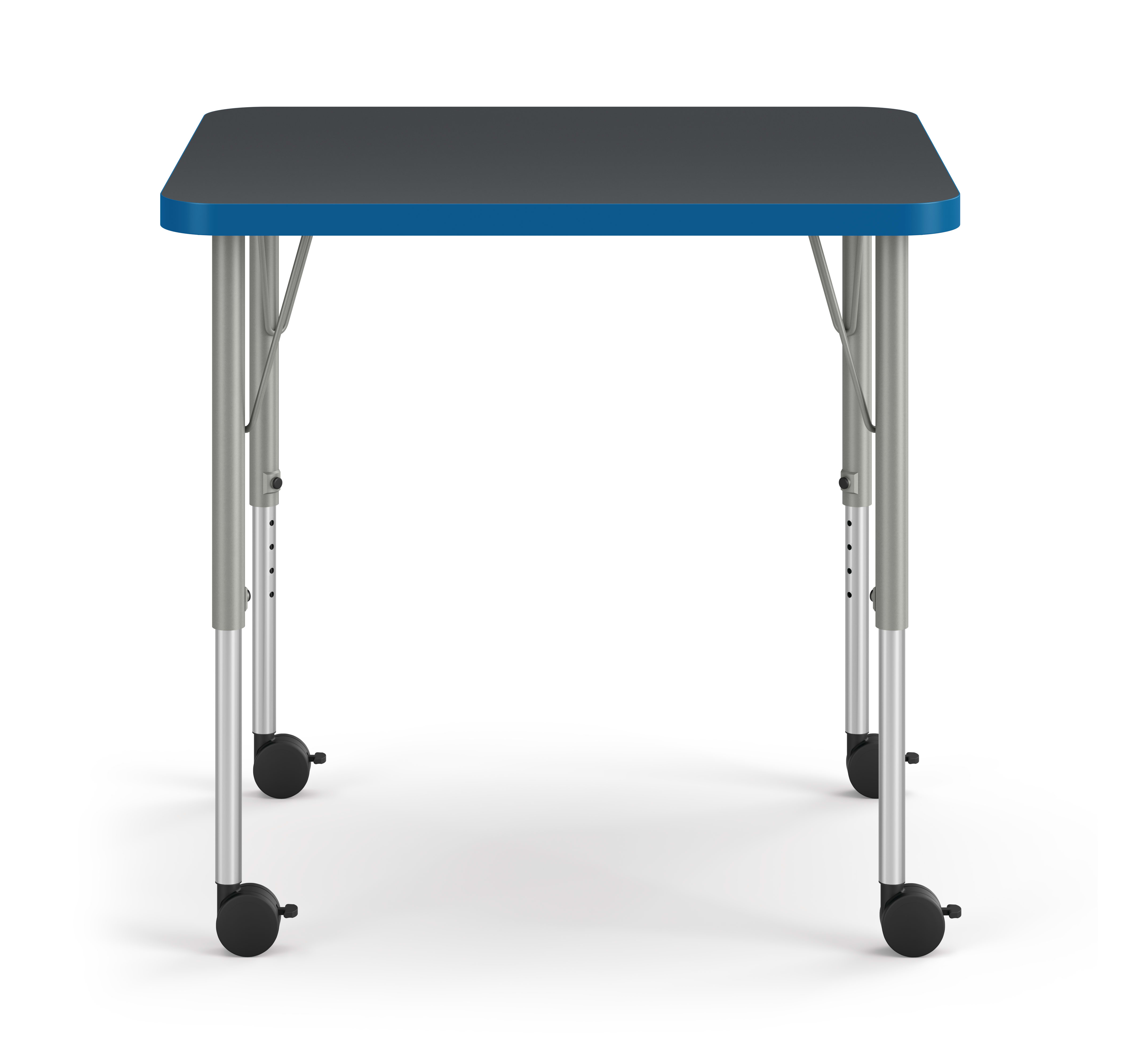 Front View of Charcoal Rectangle Build Student Desk with Blue Edge Band